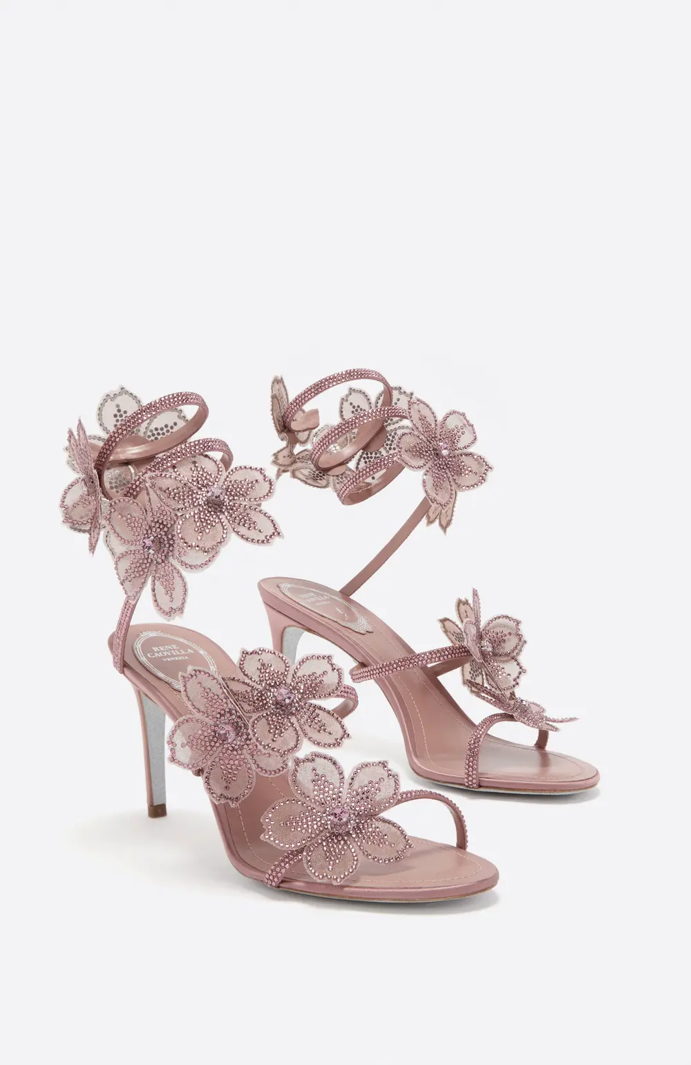 Rene Caovilla PEACH FLOWER BLUSH PINK SANDAL 80