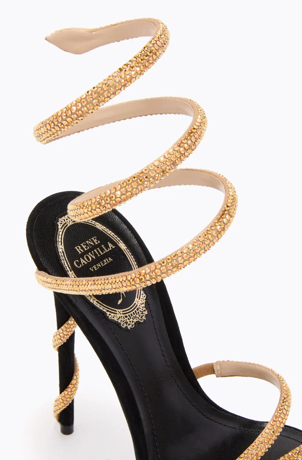 Rene Caovilla MARGOT BLACK AND GOLD PLATFORM SANDAL 130