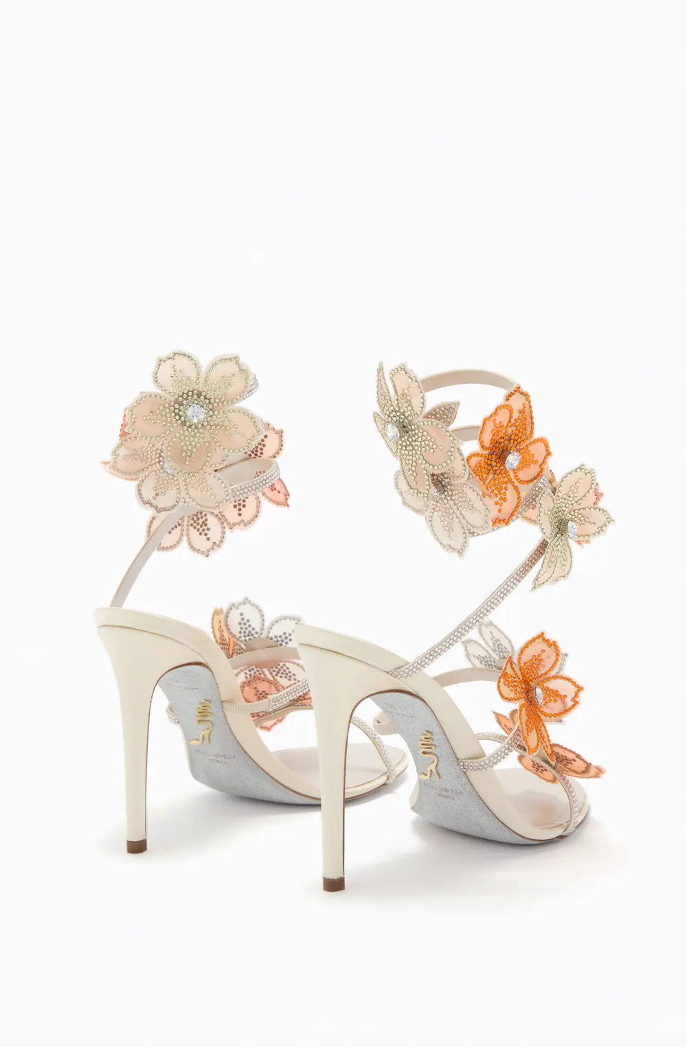 Rene Caovilla PEACH FLOWER IVORY AND ORANGE SANDAL 105