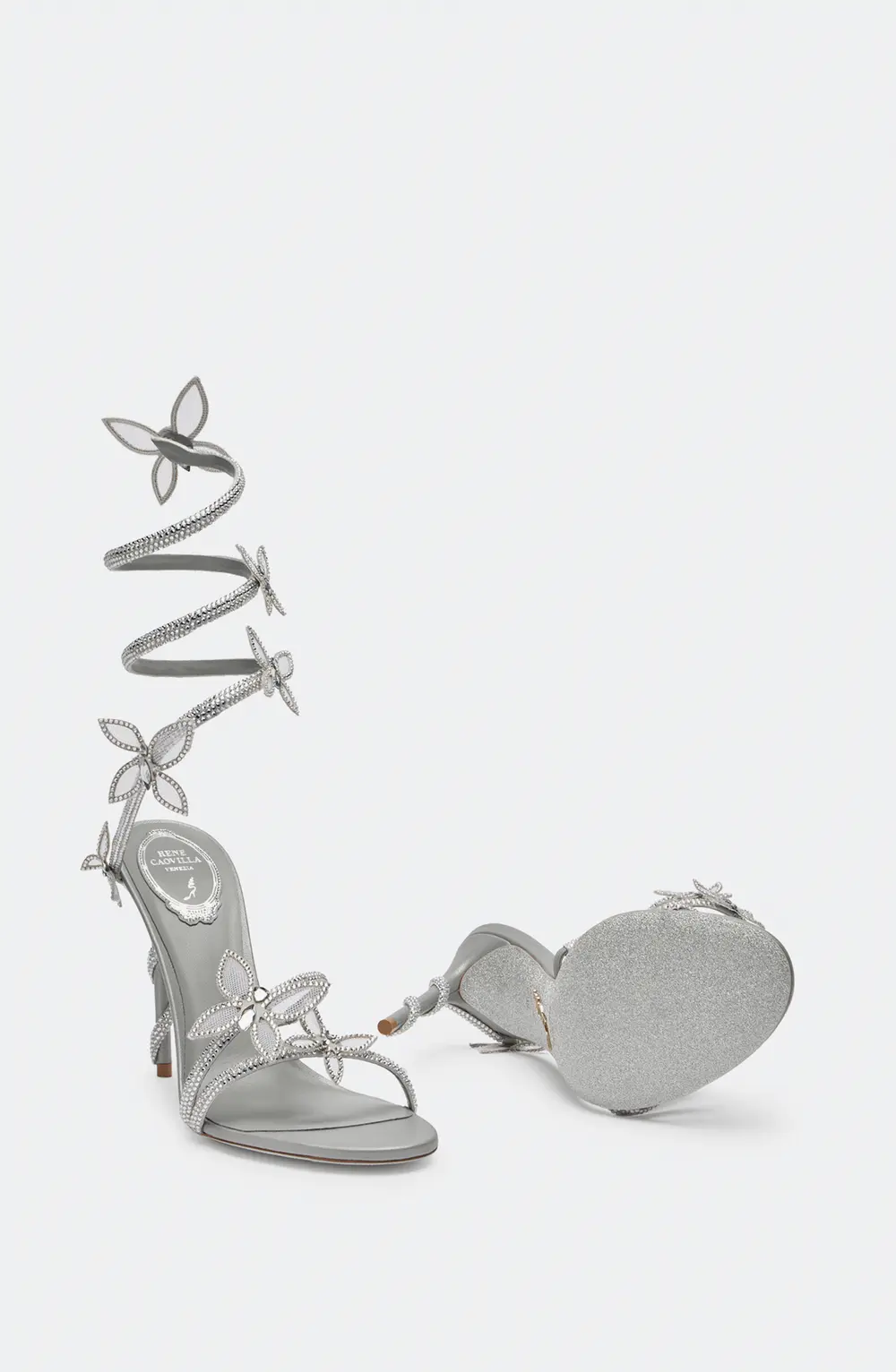 Rene Caovilla Margot Silver Sandal With Butterflies And Crystals 105