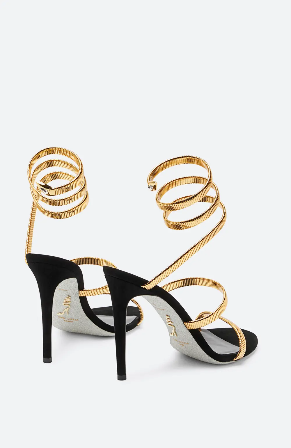 Rene Caovilla JUNIPER BLACK AND GOLD SANDAL 105