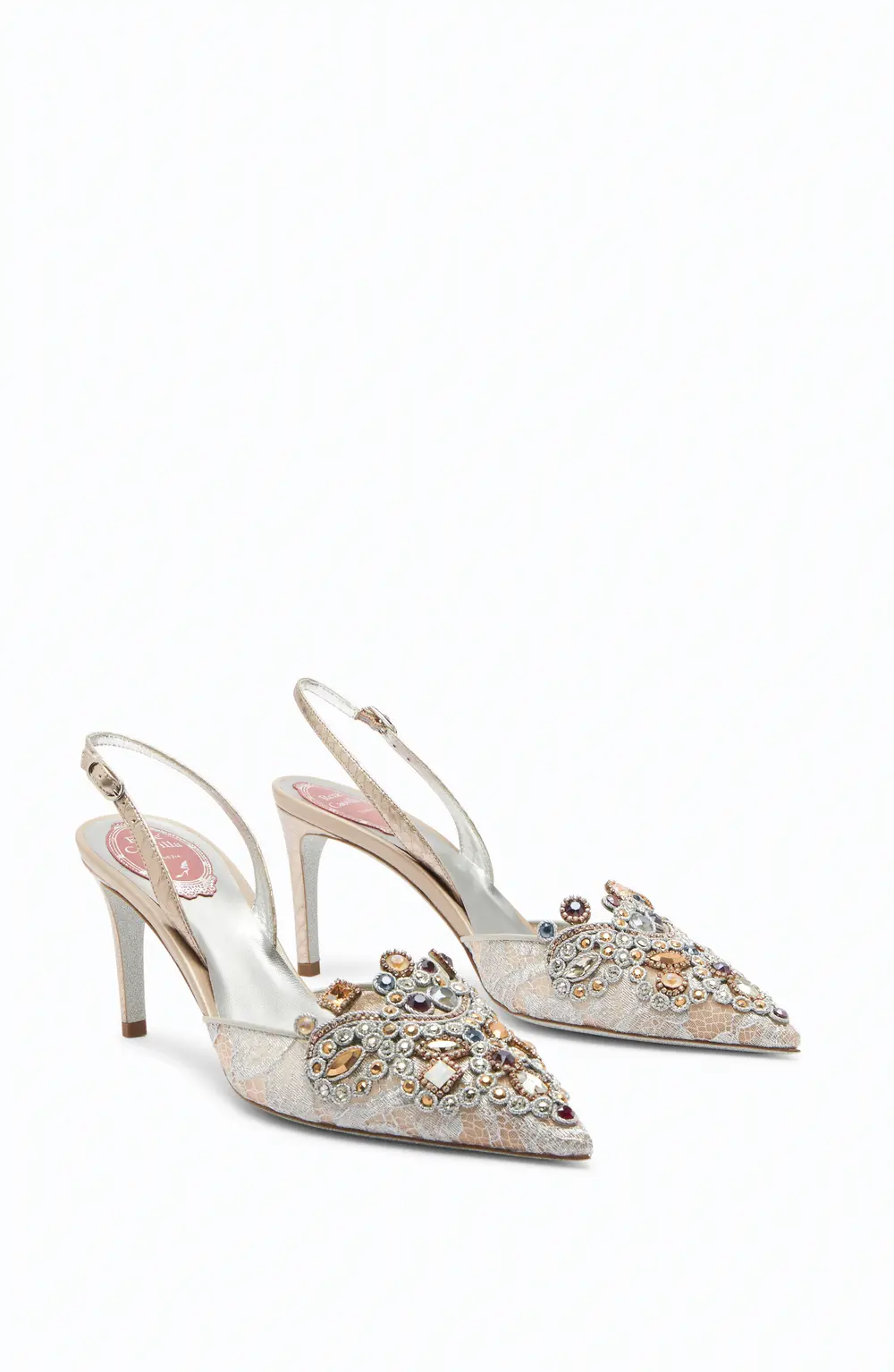Rene Caovilla Jewel Slingbacks In Lace Venezianan 75