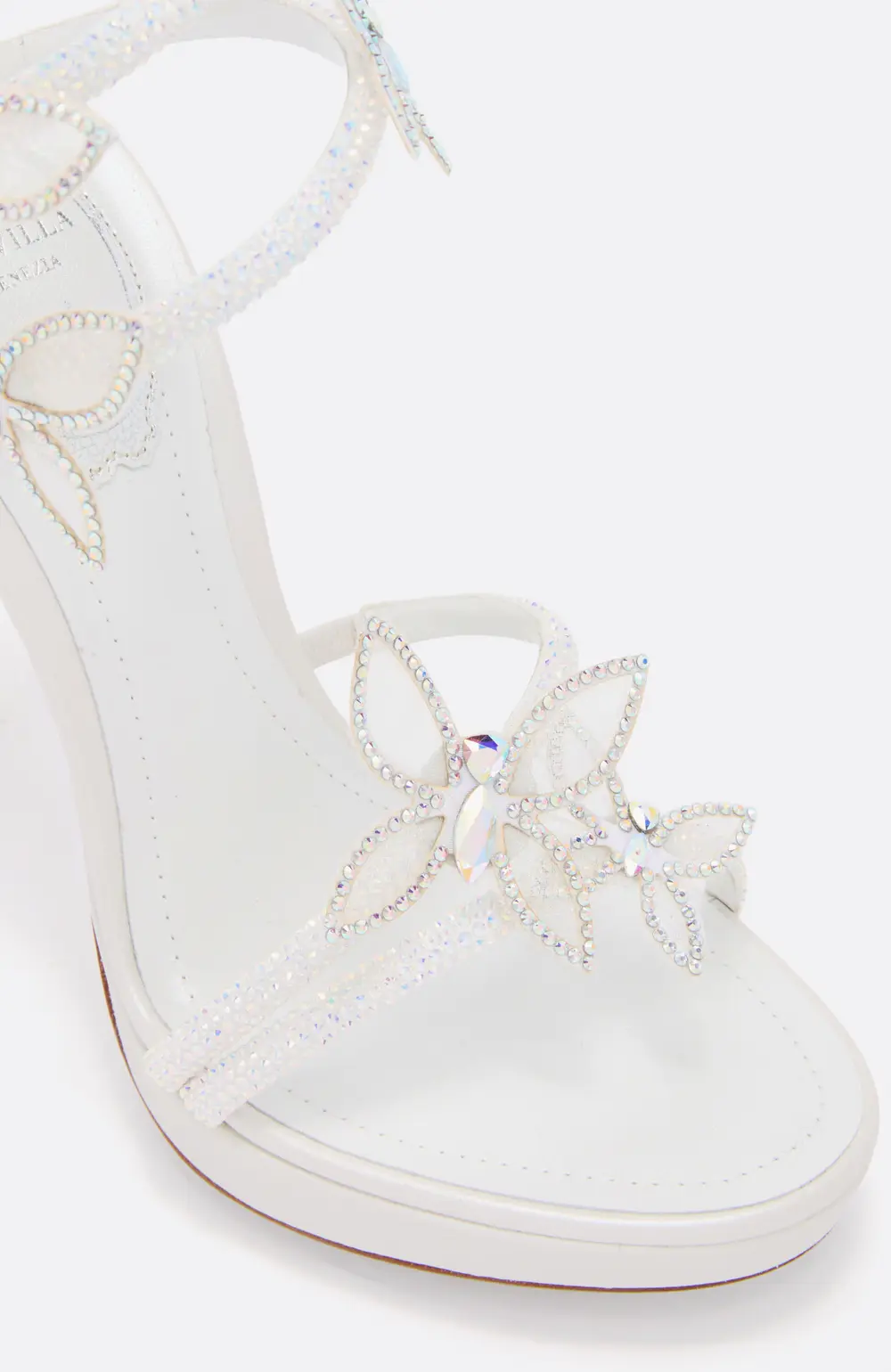 Rene Caovilla MARGOT WHITE PLATFORM SANDAL WITH BUTTERFLIES 120