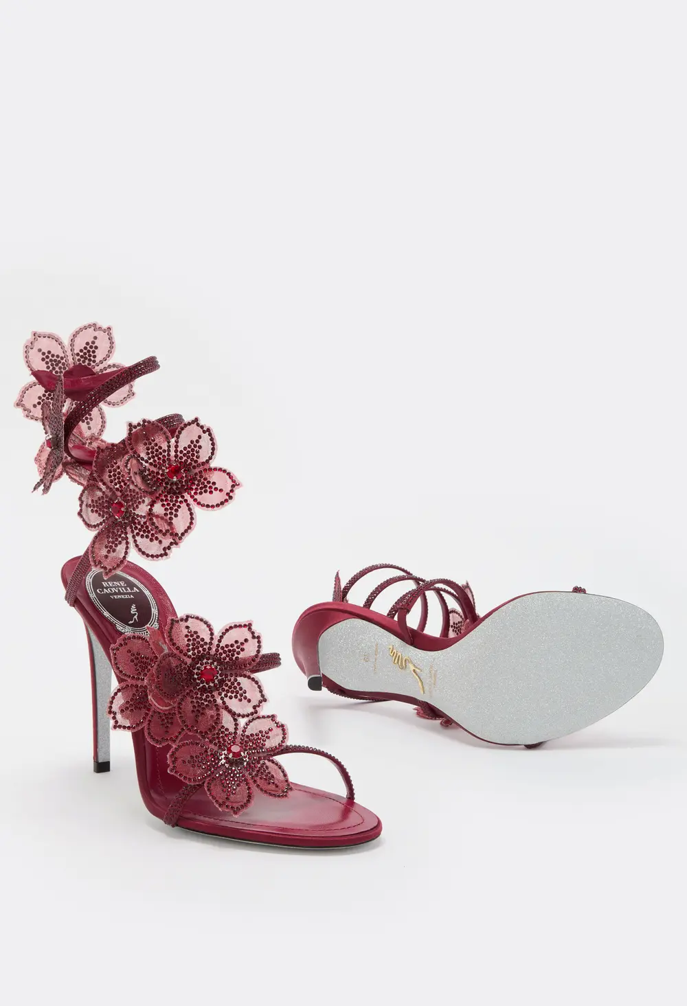 Rene Caovilla PEACH FLOWER BURGUNDY SANDAL 105