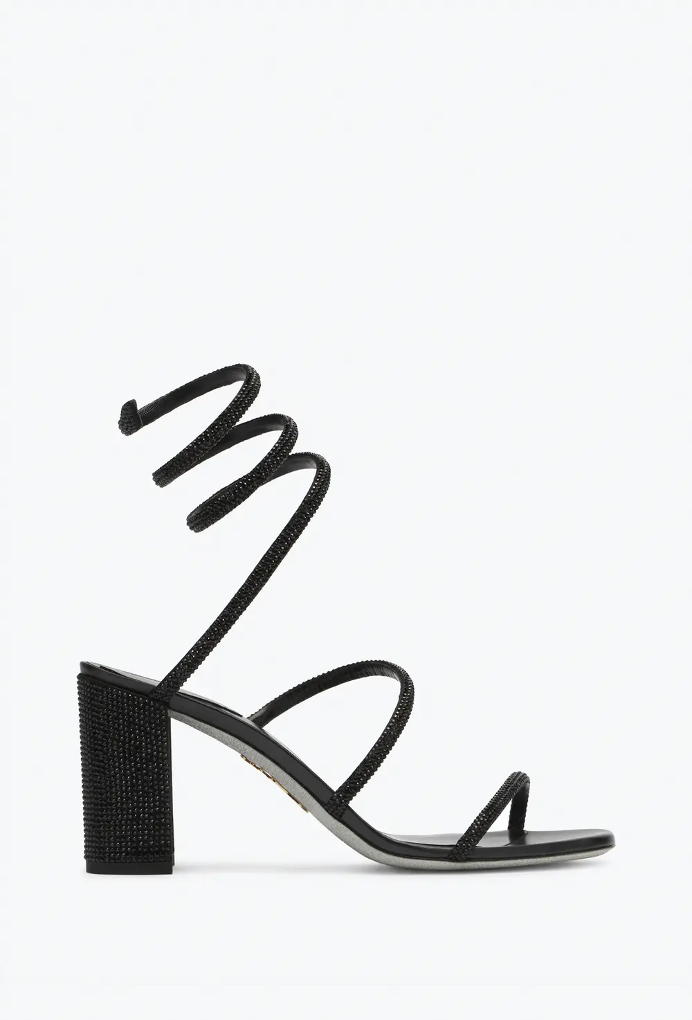 Rene Caovilla Cleo Block-Heeled Crystal Black Sandal 80