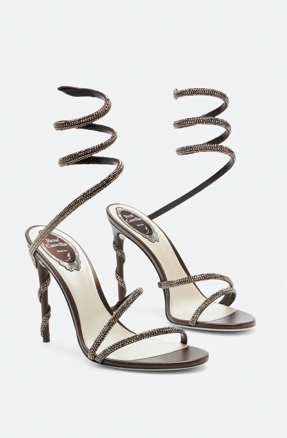 Rene Caovilla Margot Crystal Brown Sandal 105
