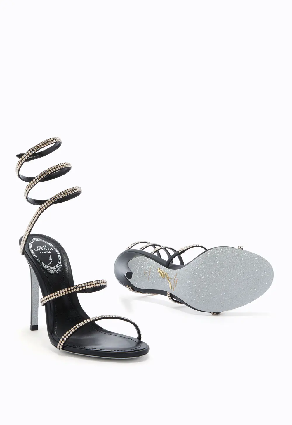 Rene Caovilla CLEO BLACK AND GOLD SANDAL 105