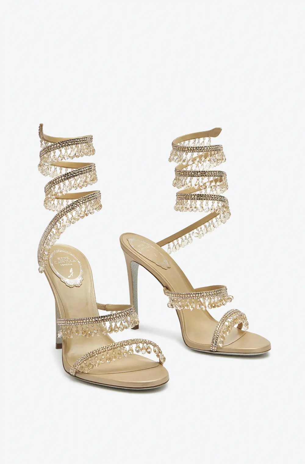 Rene Caovilla CHANDELIER CRYSTAL BEIGE SANDAL 105