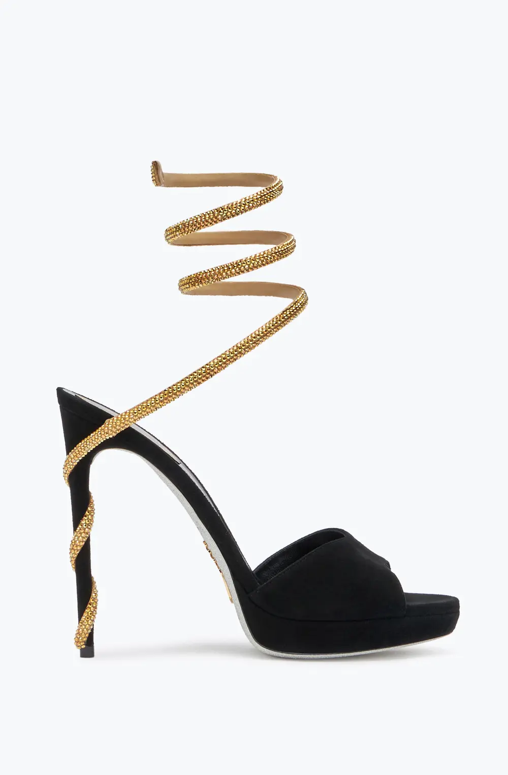 Rene Caovilla Margot Black Suede And Gold Platform Sandal 120