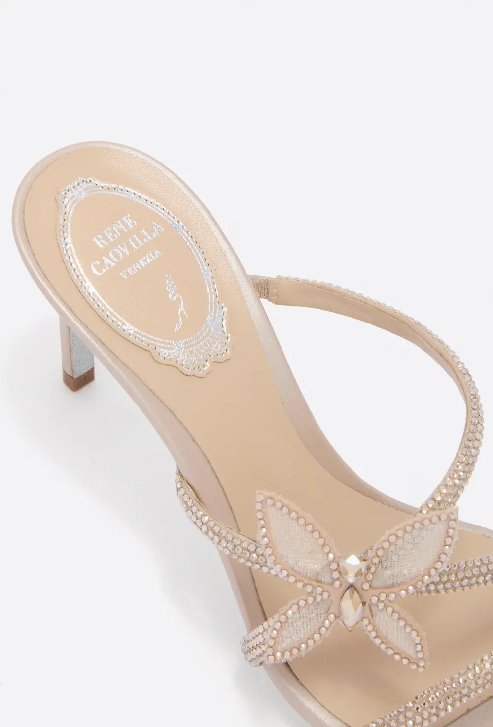 Rene Caovilla BUTTERFLOWER CHAMPAGNE MULE 80