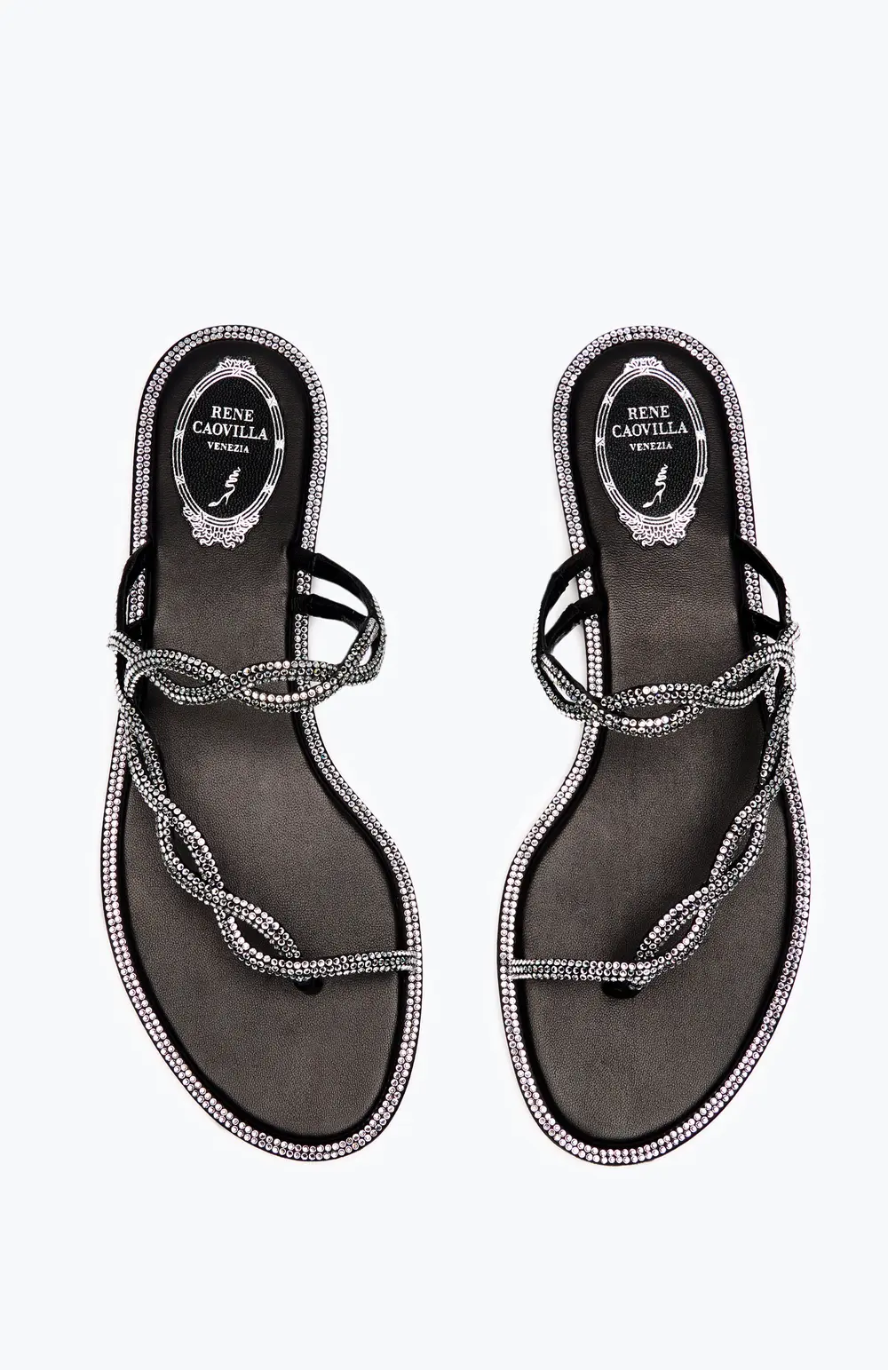 Rene Caovilla BRAID BLACK FLAT SANDAL 10