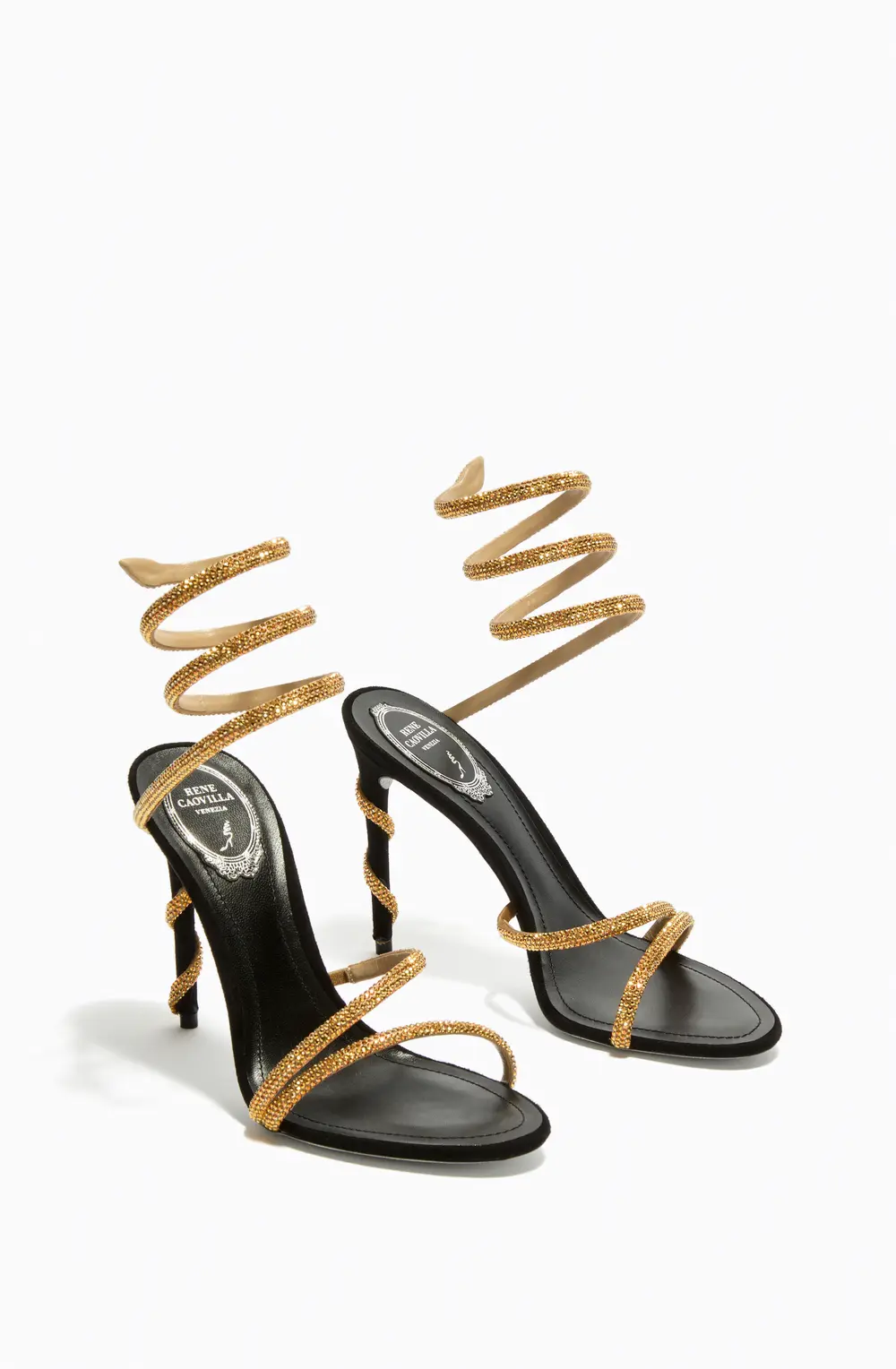 Rene Caovilla MARGOT BLACK AND GOLD SANDAL 105