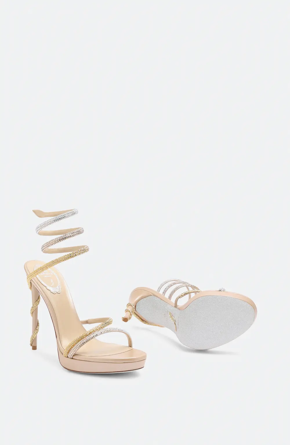 Rene Caovilla Margot Plateau Sandal With Gold And Silver Crystals 120