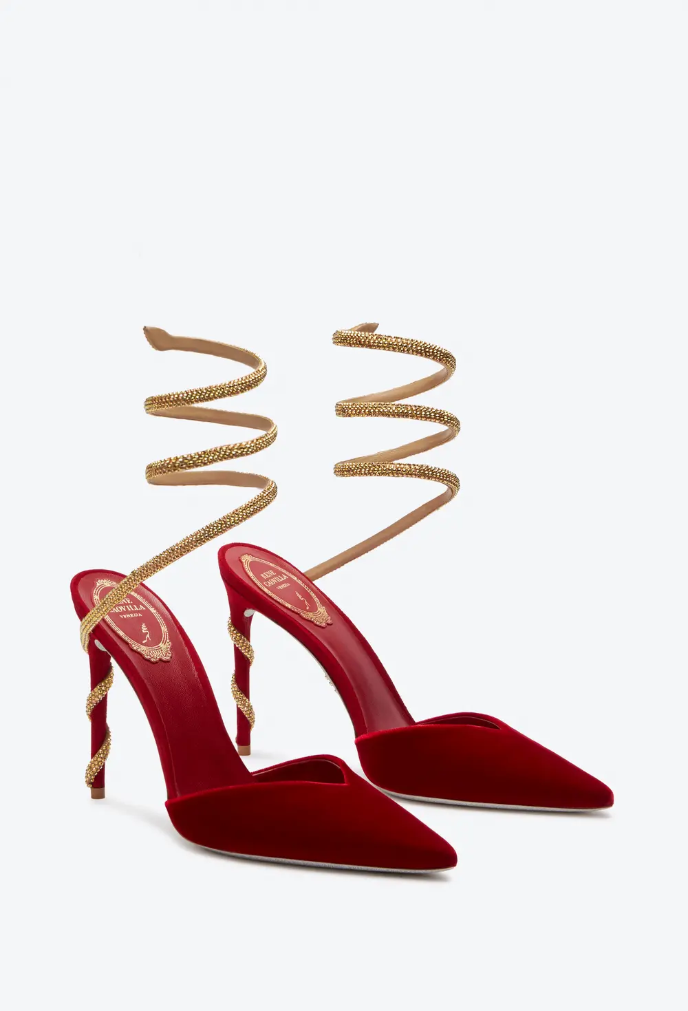 Rene Caovilla Margot Red And Gold Pump 105