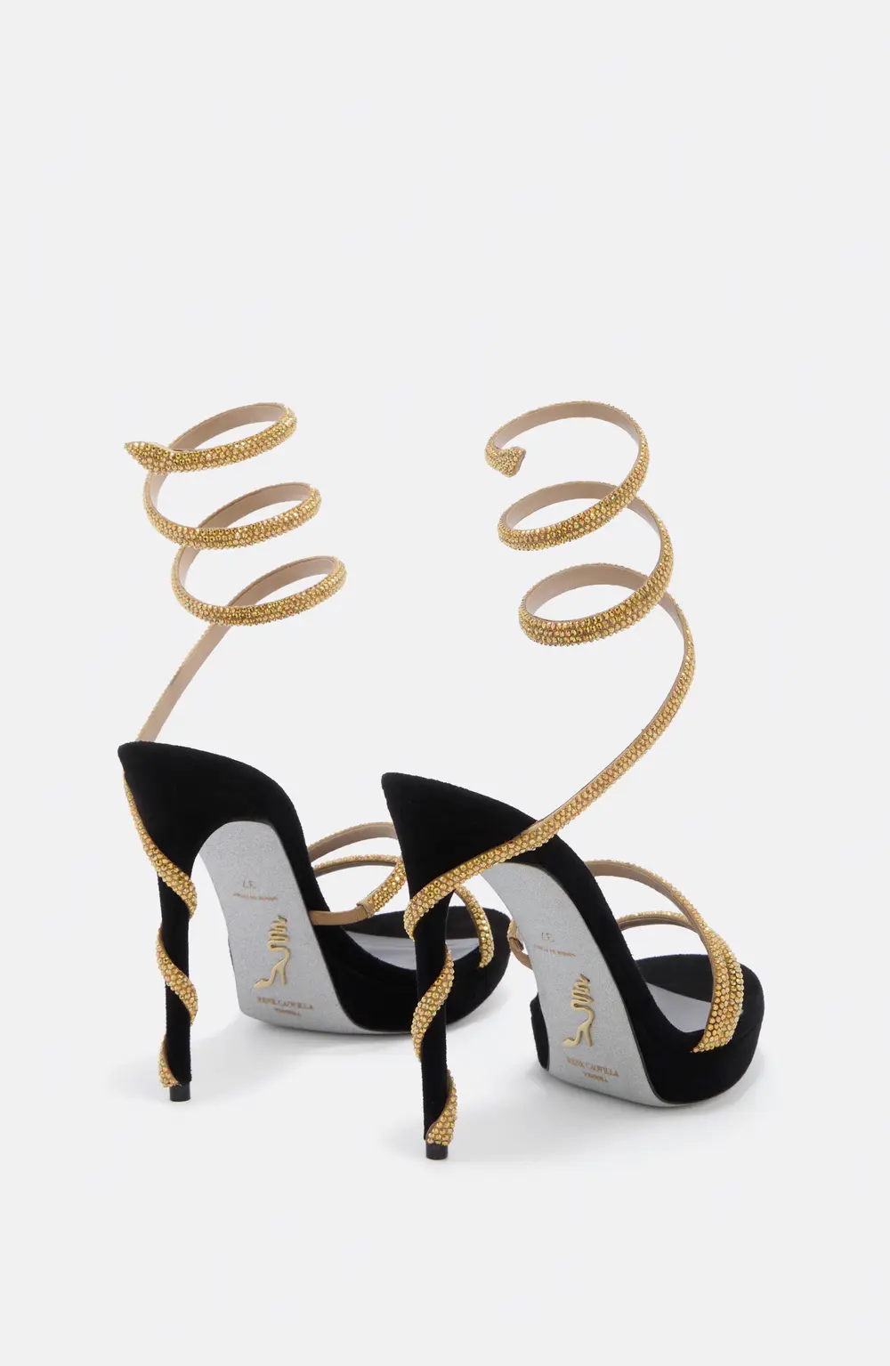 Rene Caovilla MARGOT CRYSTAL BLACK & GOLD PLATFORM SANDAL 120
