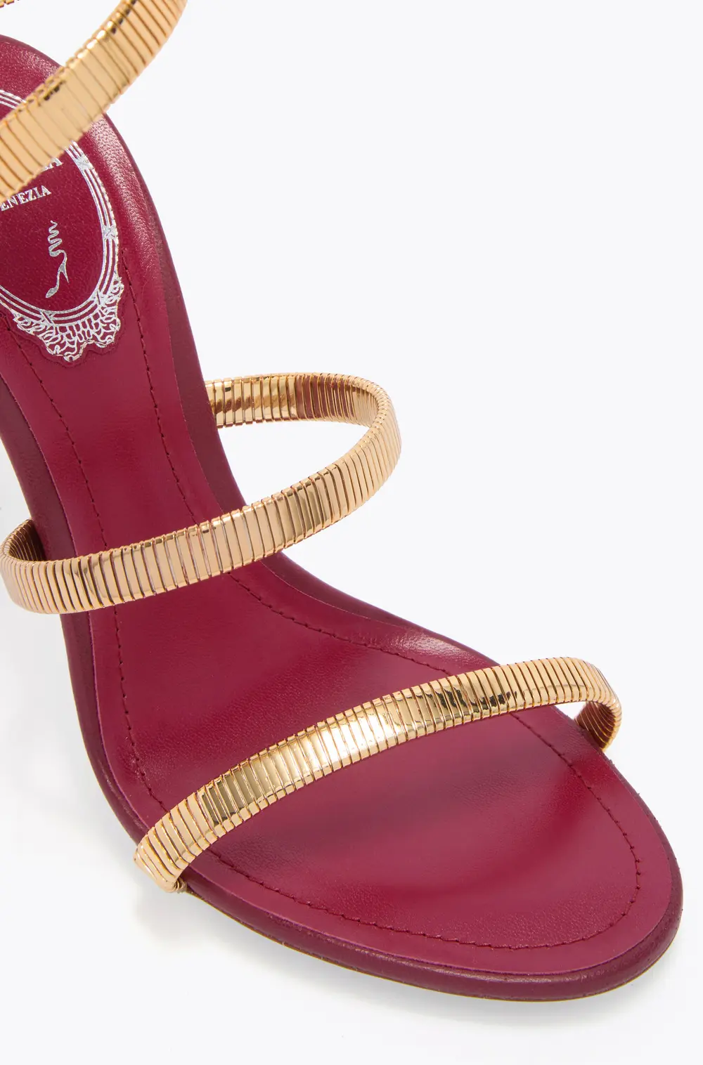 Rene Caovilla JUNIPER BURGUNDY AND GOLD SANDAL 105