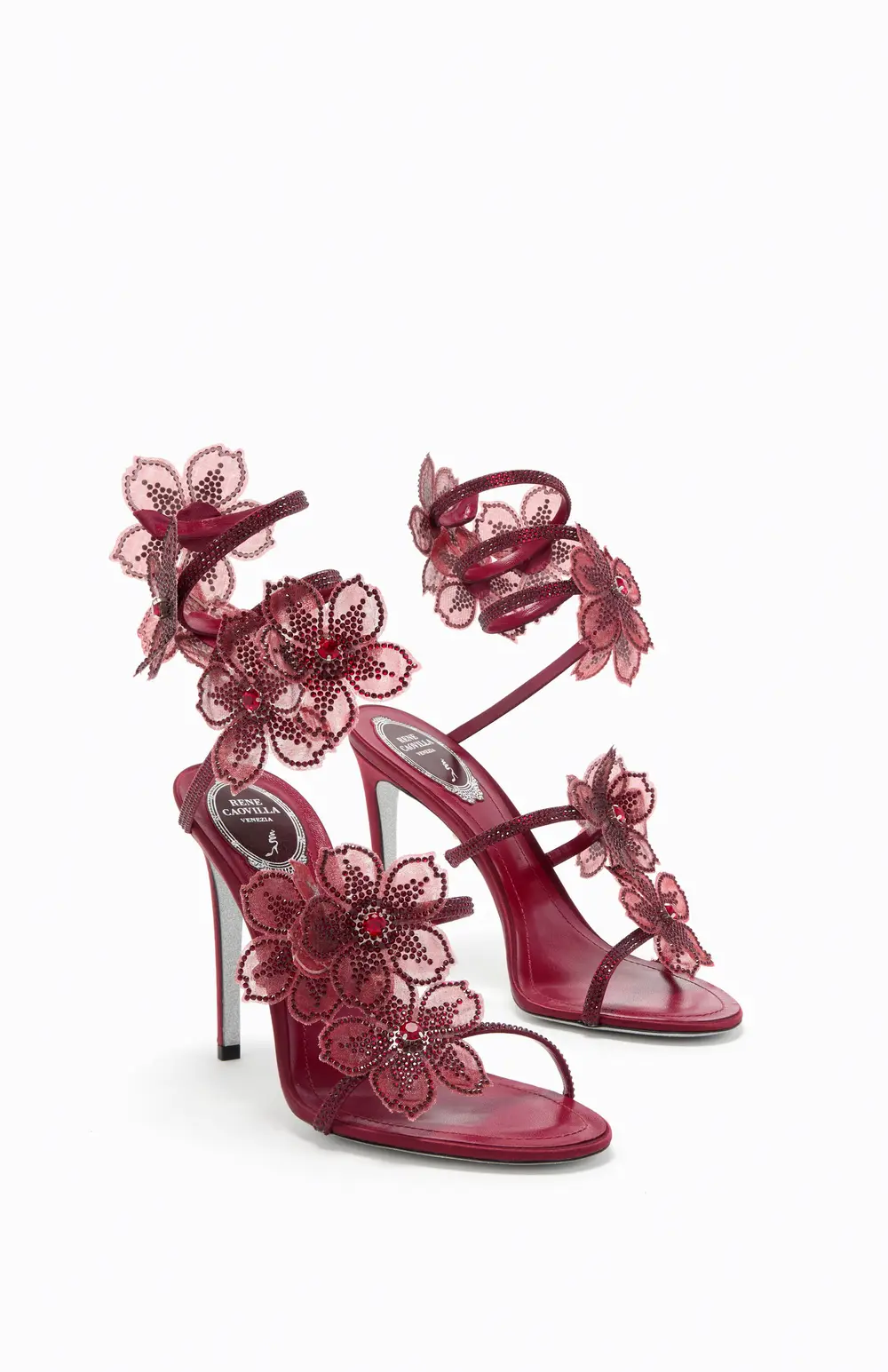 Rene Caovilla PEACH FLOWER BURGUNDY SANDAL 105