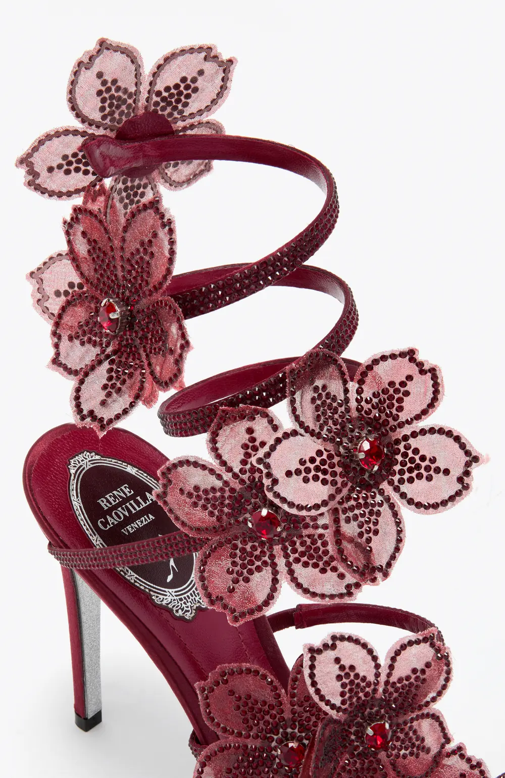 Rene Caovilla PEACH FLOWER BURGUNDY SANDAL 105
