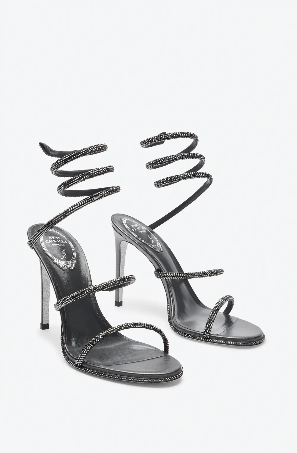 Rene Caovilla Cleo Anthracite Sandal With Crystals 105