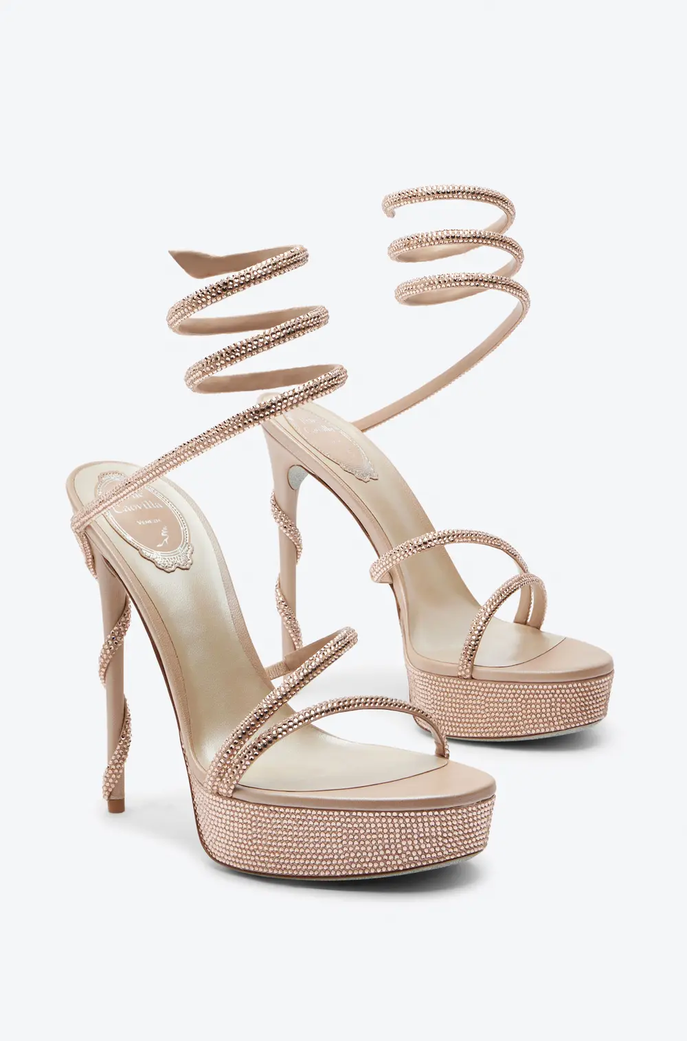 Rene Caovilla MARGOT CRYSTAL BEIGE PLATFORM SANDAL 130