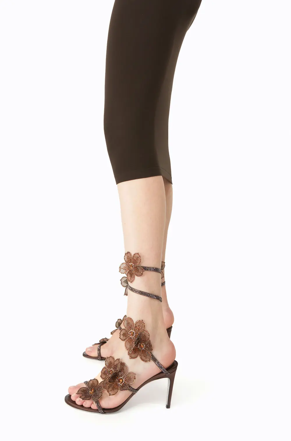 Rene Caovilla PEACH FLOWER CHOCOLATE SANDAL 80
