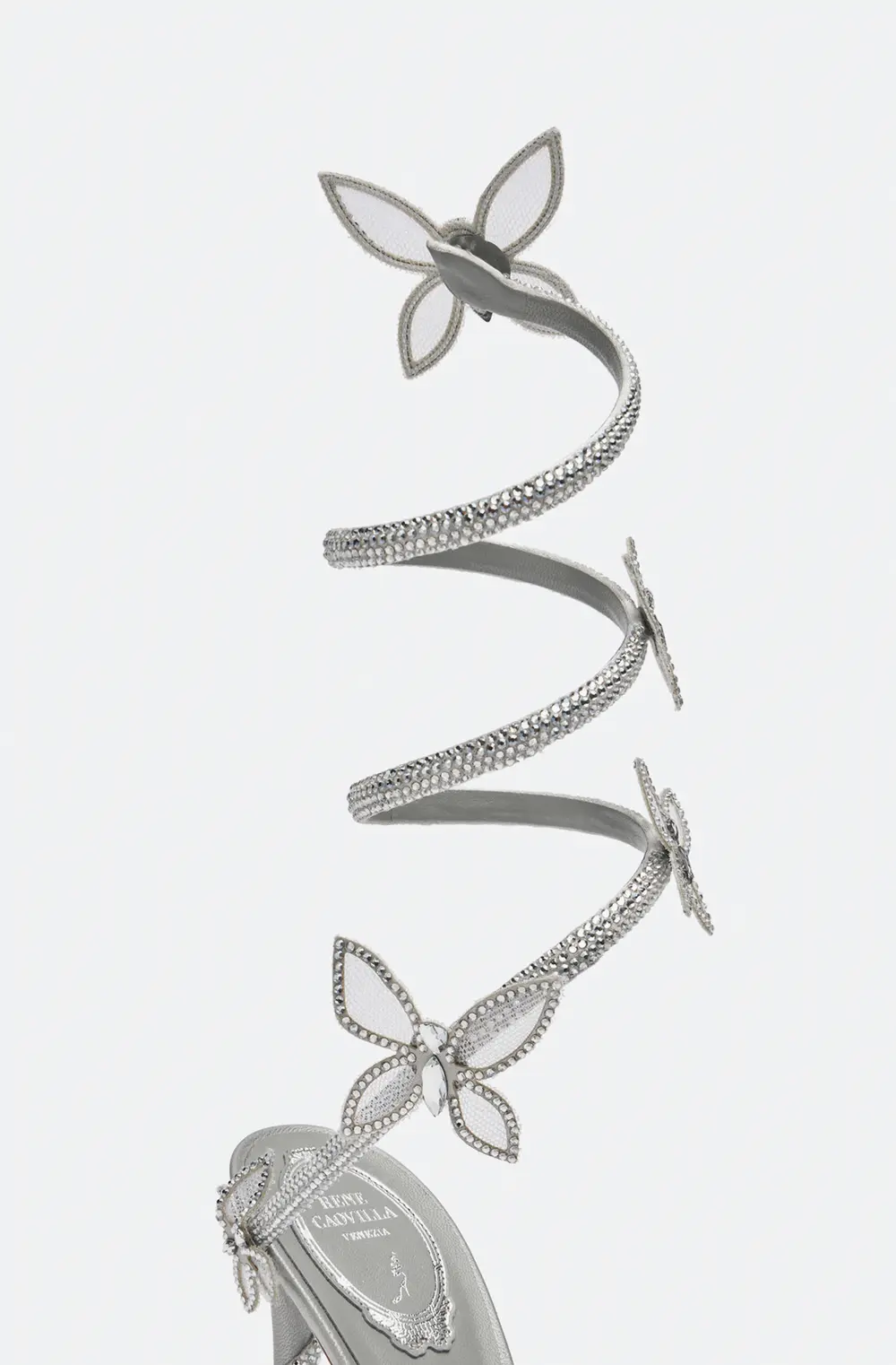 Rene Caovilla Margot Silver Sandal With Butterflies And Crystals 105