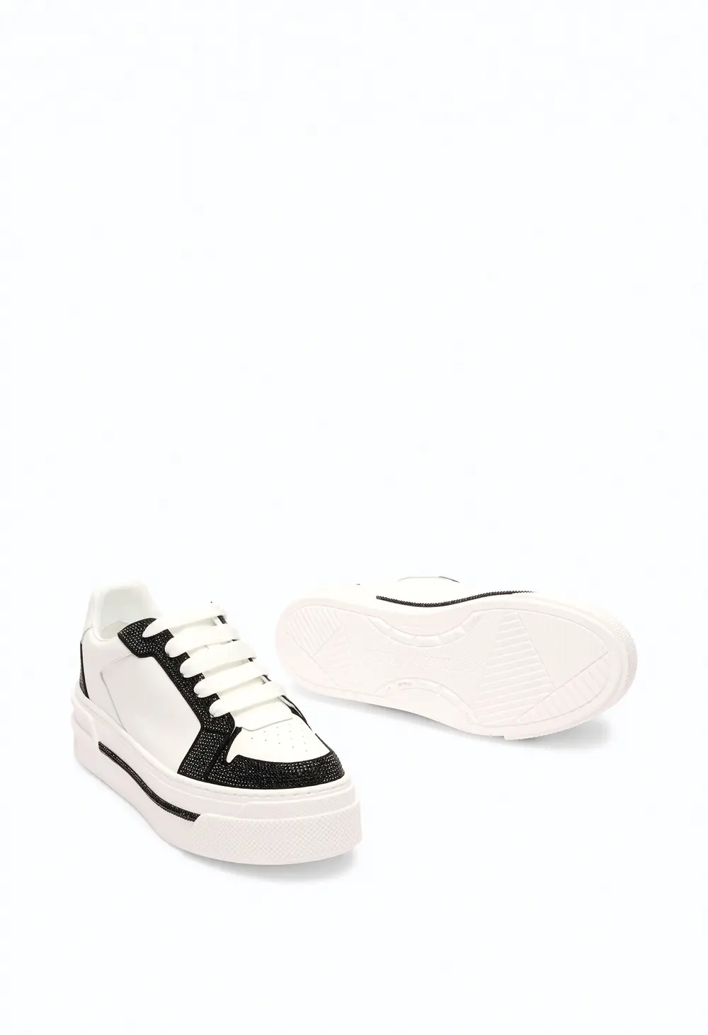 Rene Caovilla XTRA WHITE-BLACK SNEAKER WITH CRYSTALS 50