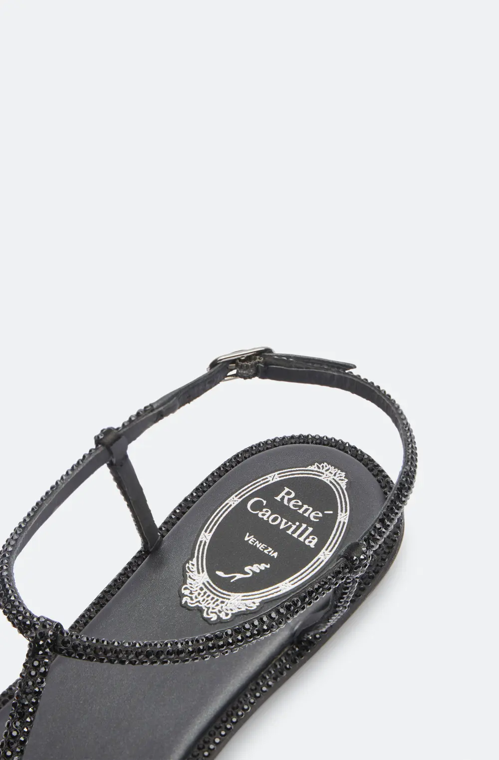 Rene Caovilla Diana Black Flat Sandal 10