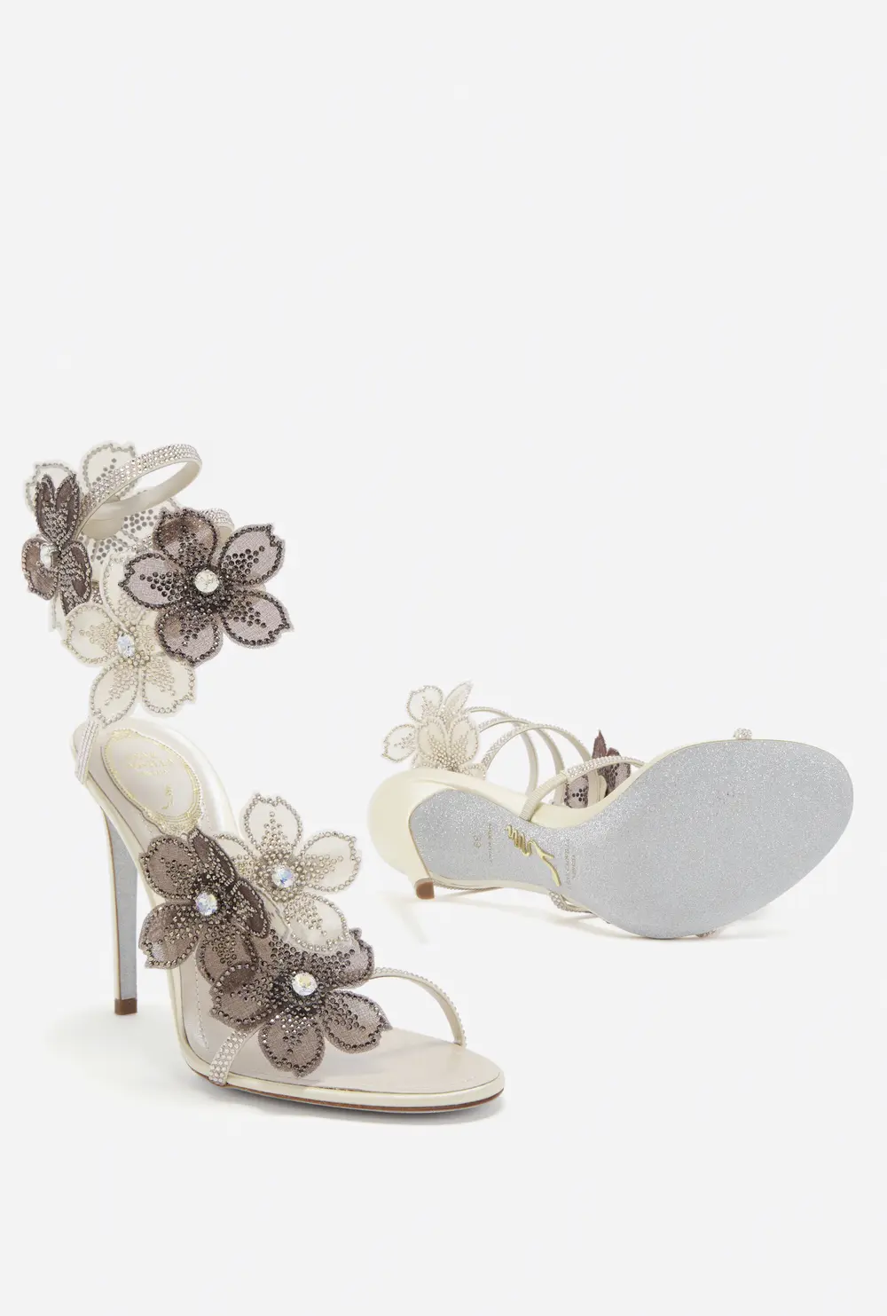 Rene Caovilla PEACH FLOWER IVORY AND GREY SANDAL 105