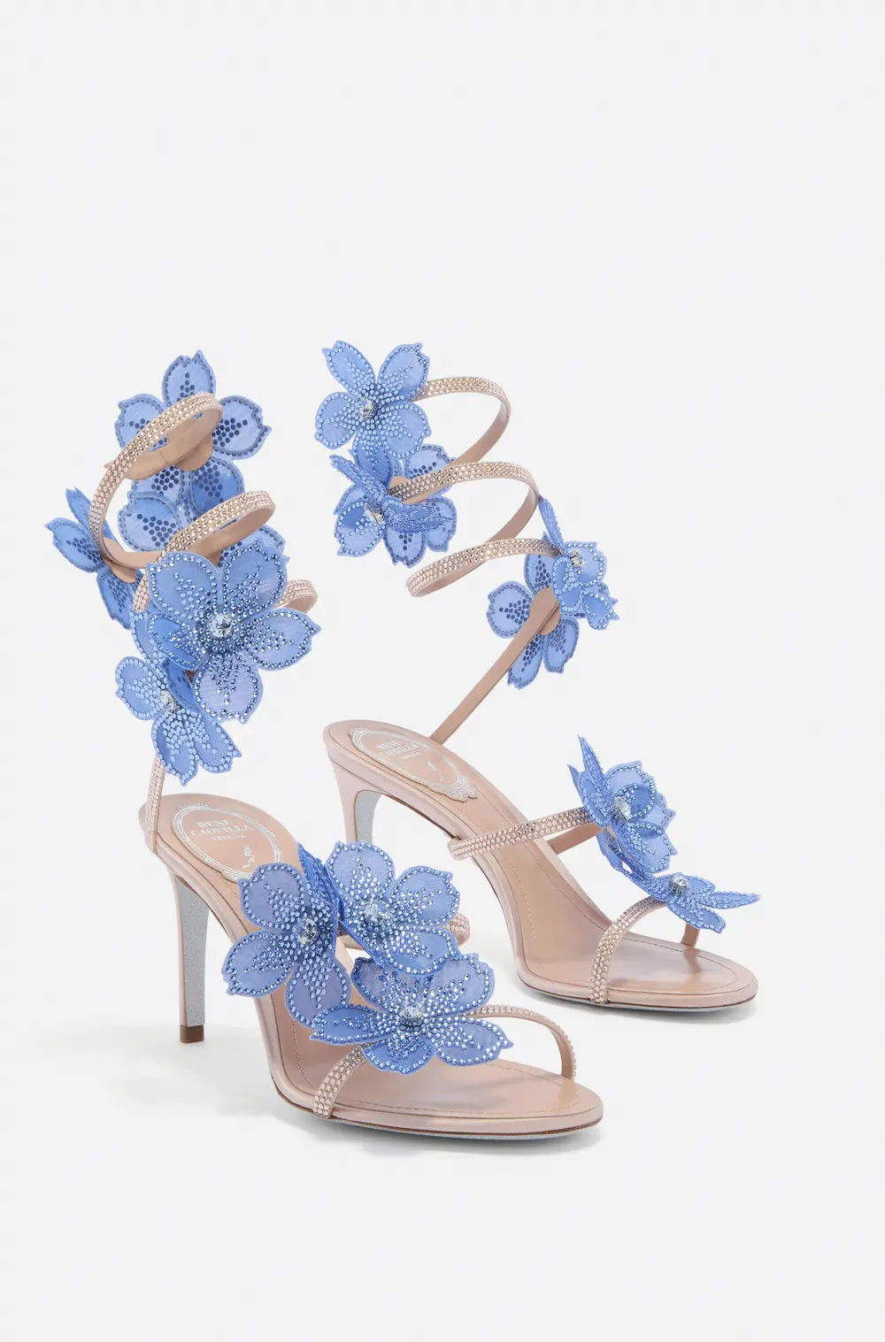 Rene Caovilla PEACH FLOWER BLUSH PINK AND BLUE SANDAL 80