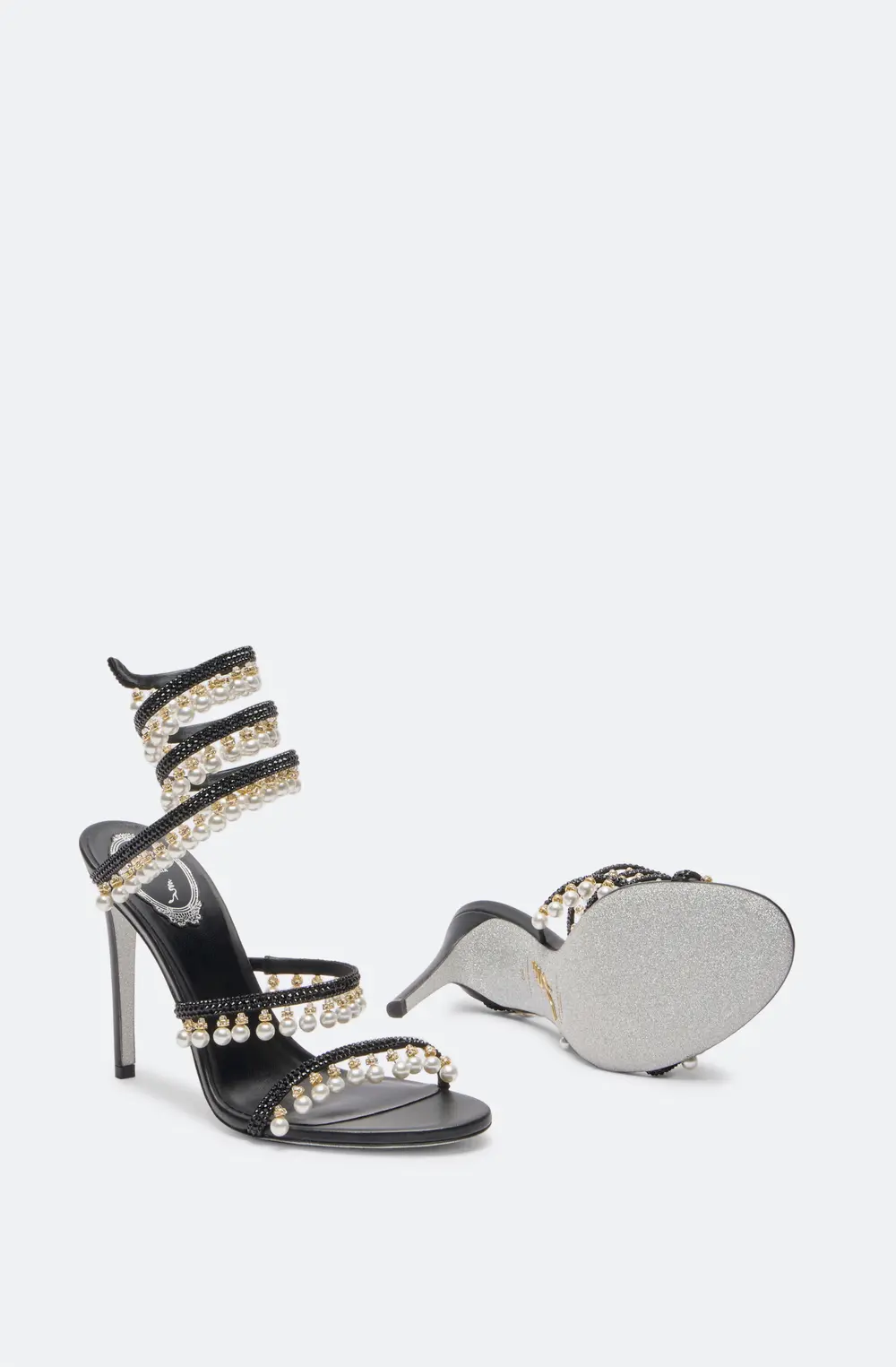 Rene Caovilla CHANDELIER BLACK SANDAL WITH PEARLS 105