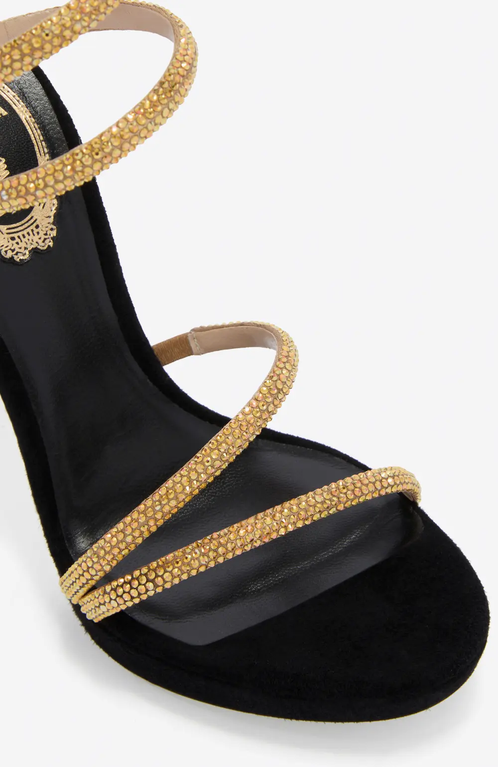 Rene Caovilla MARGOT CRYSTAL BLACK & GOLD PLATFORM SANDAL 120