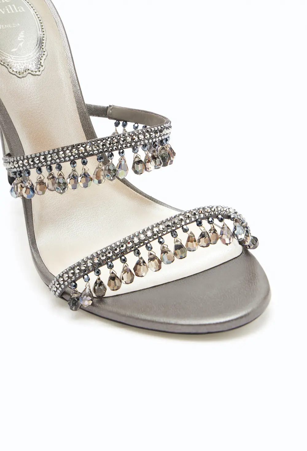 Rene Caovilla Chandelier Crystal Pearl Gray Sandal 105
