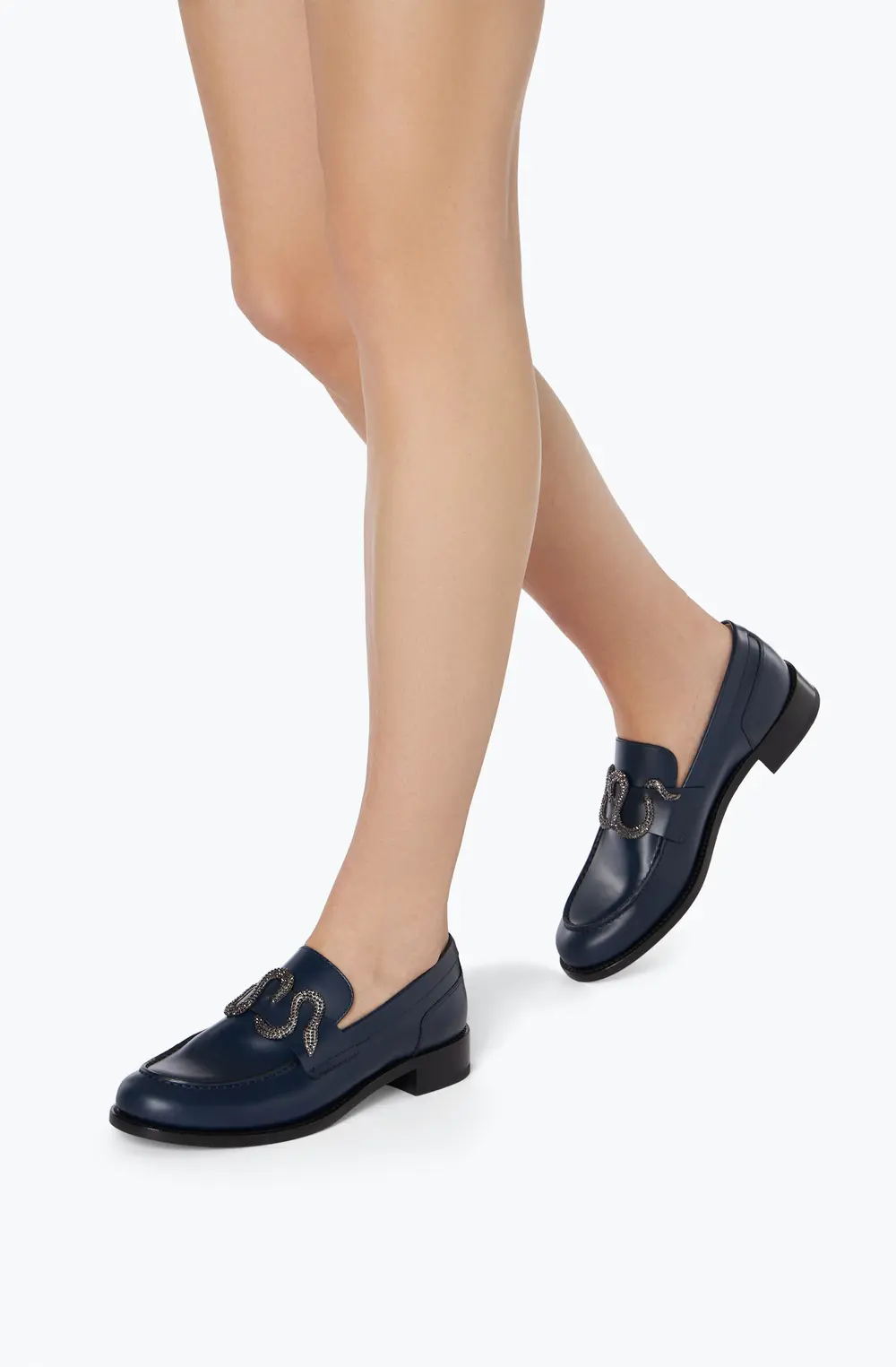 Rene Caovilla Morgana Blue Loafer With Black Matte Crystal 20