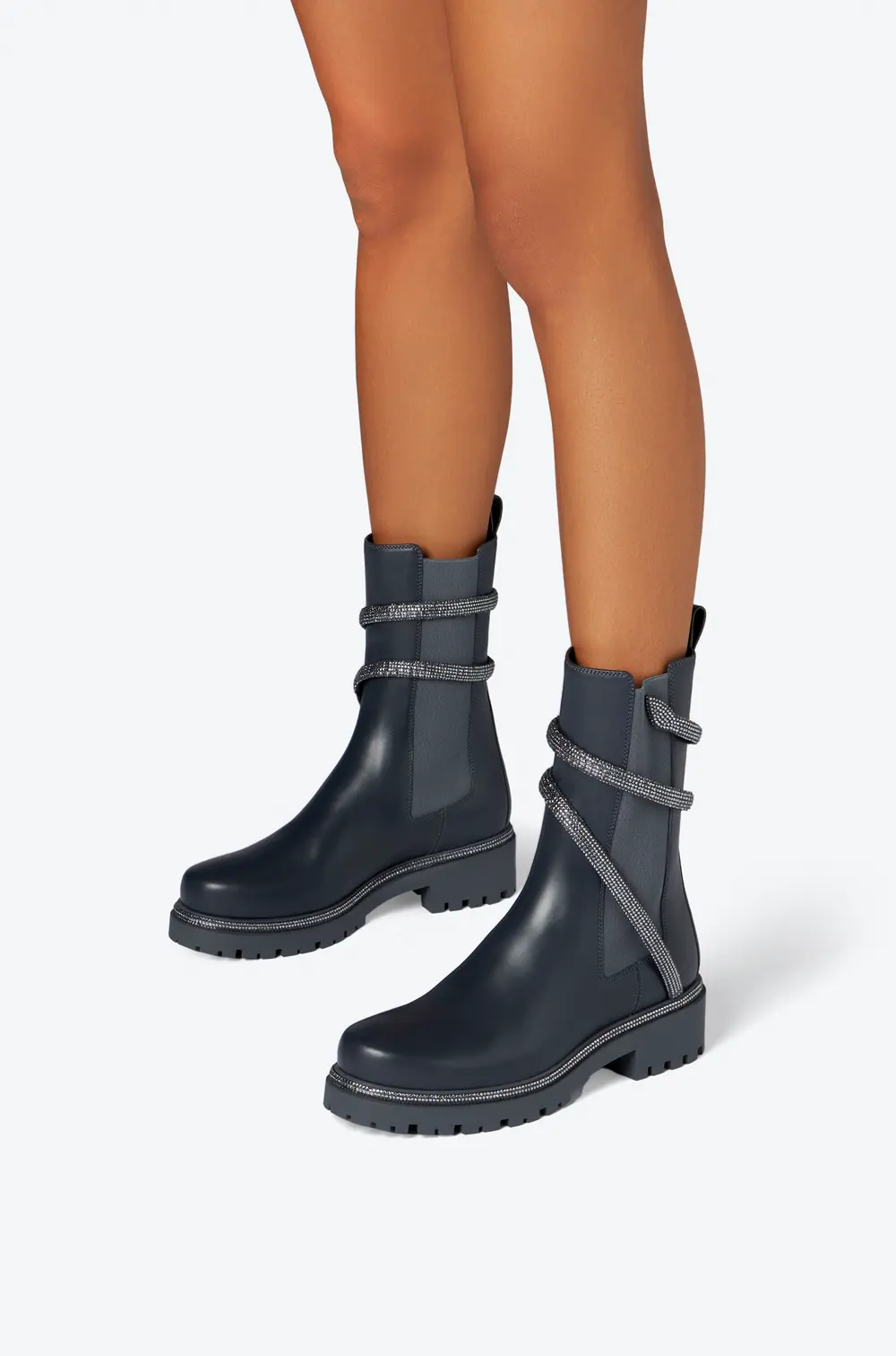Rene Caovilla Cleo Grey Bootie With Silver Crystals 25