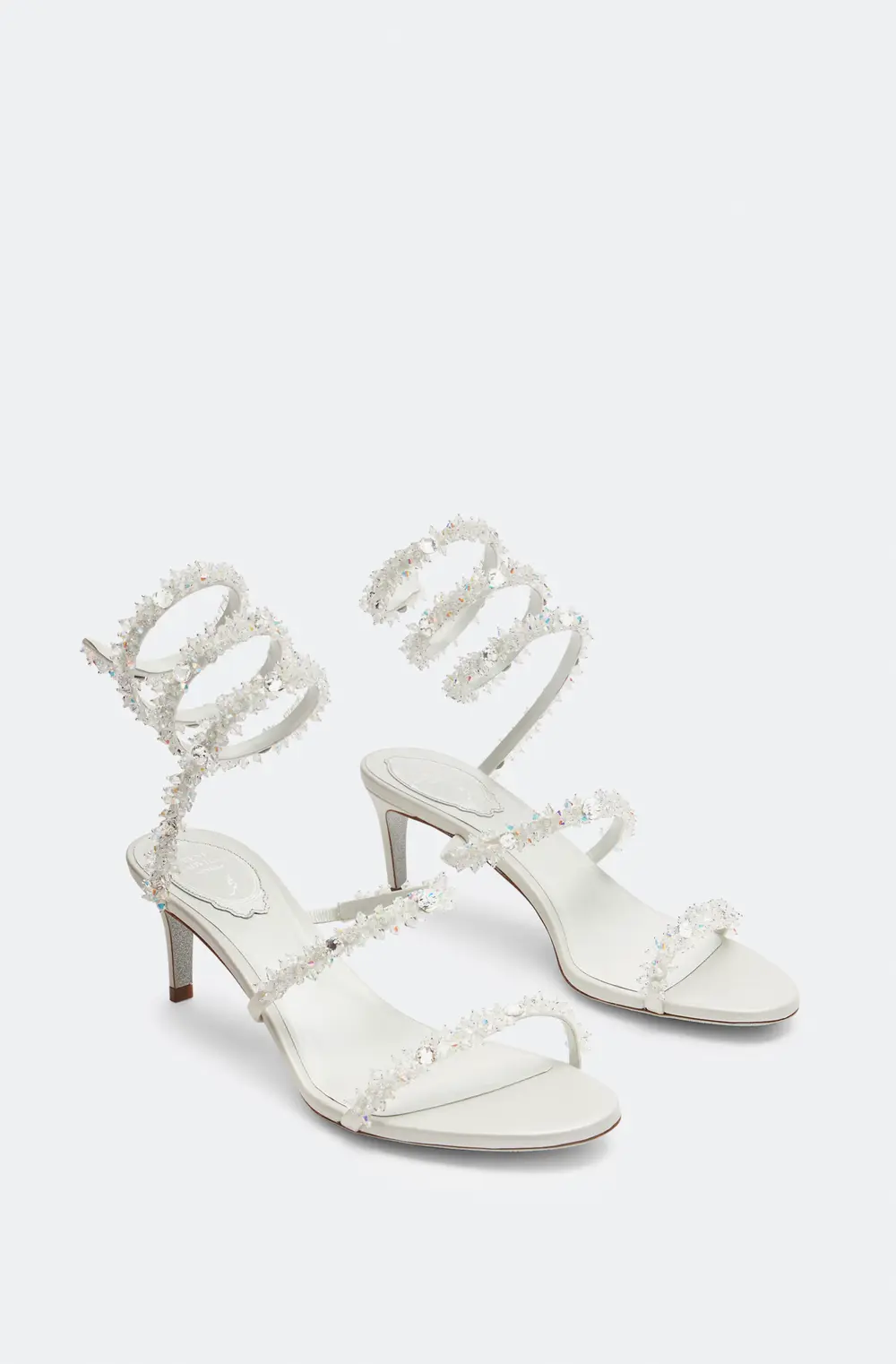 Rene Caovilla Cinderella White Sandal With Serpent 60