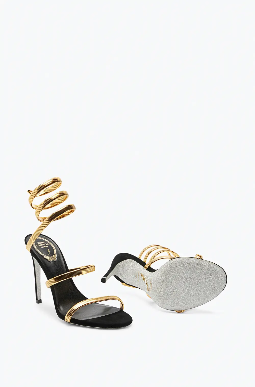 Rene Caovilla JUNIPER BLACK AND GOLD SANDAL 105
