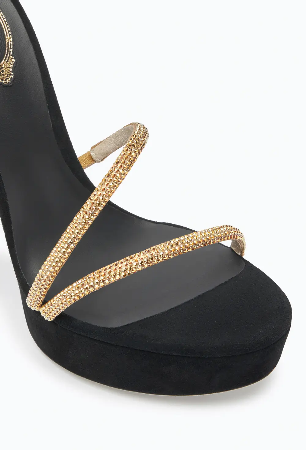 Rene Caovilla MARGOT CRYSTAL BLACK-GOLD PLATFORM SANDAL 130
