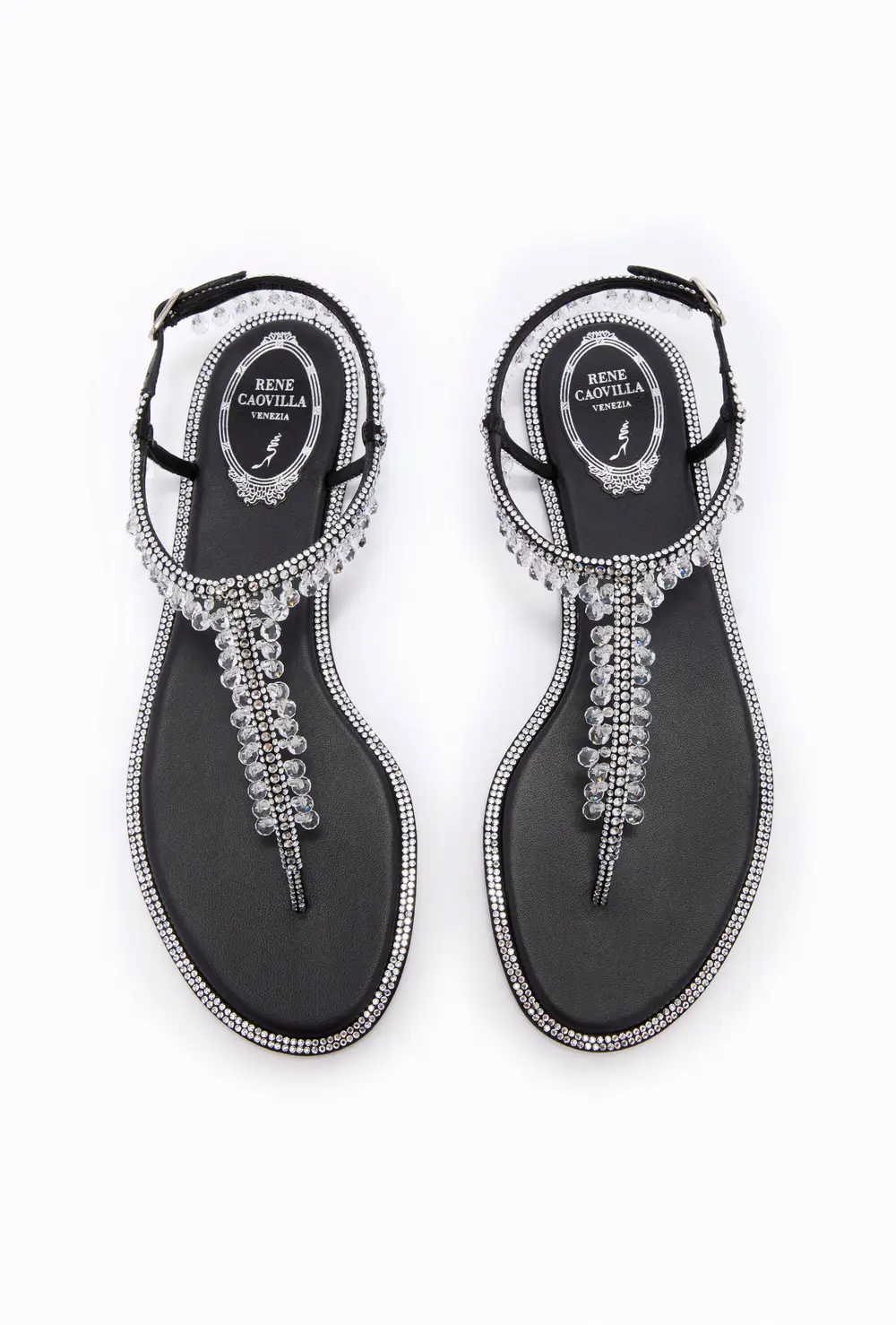 Rene Caovilla CHANDELIER BLACK THONG SANDAL 10