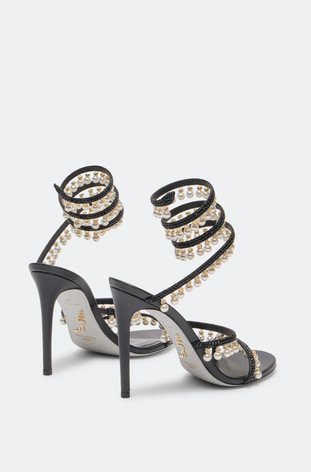Rene Caovilla CHANDELIER BLACK SANDAL WITH PEARLS 105