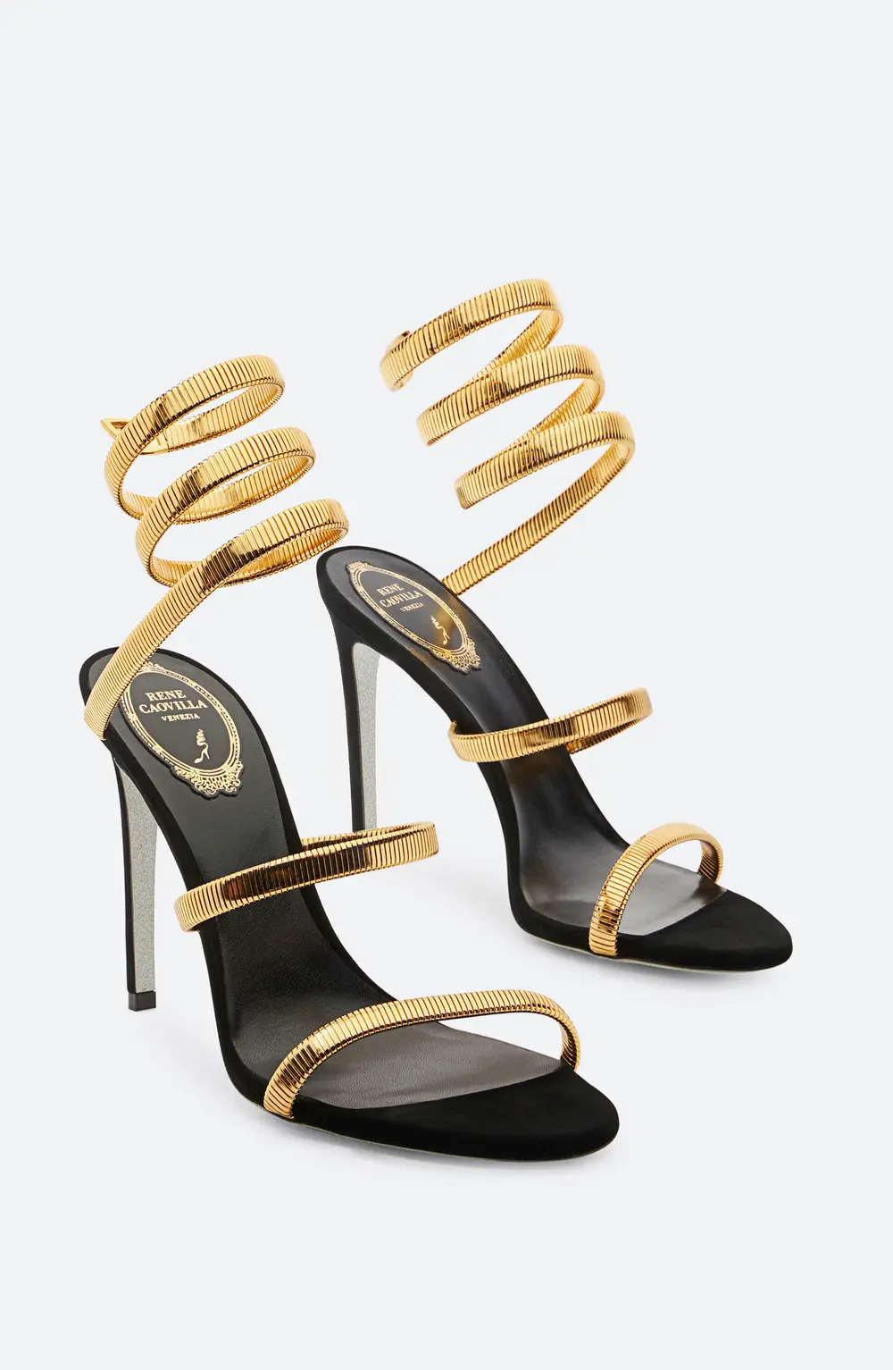 Rene Caovilla JUNIPER BLACK AND GOLD SANDAL 105