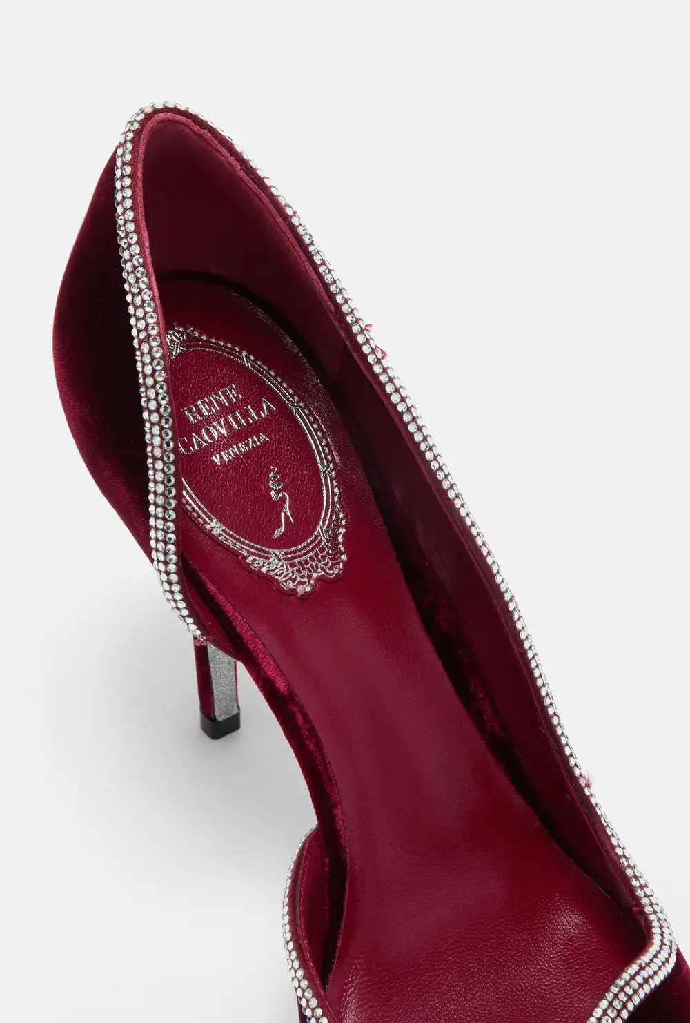 Rene Caovilla ONDA BURGUNDY VELVET PUMP 100