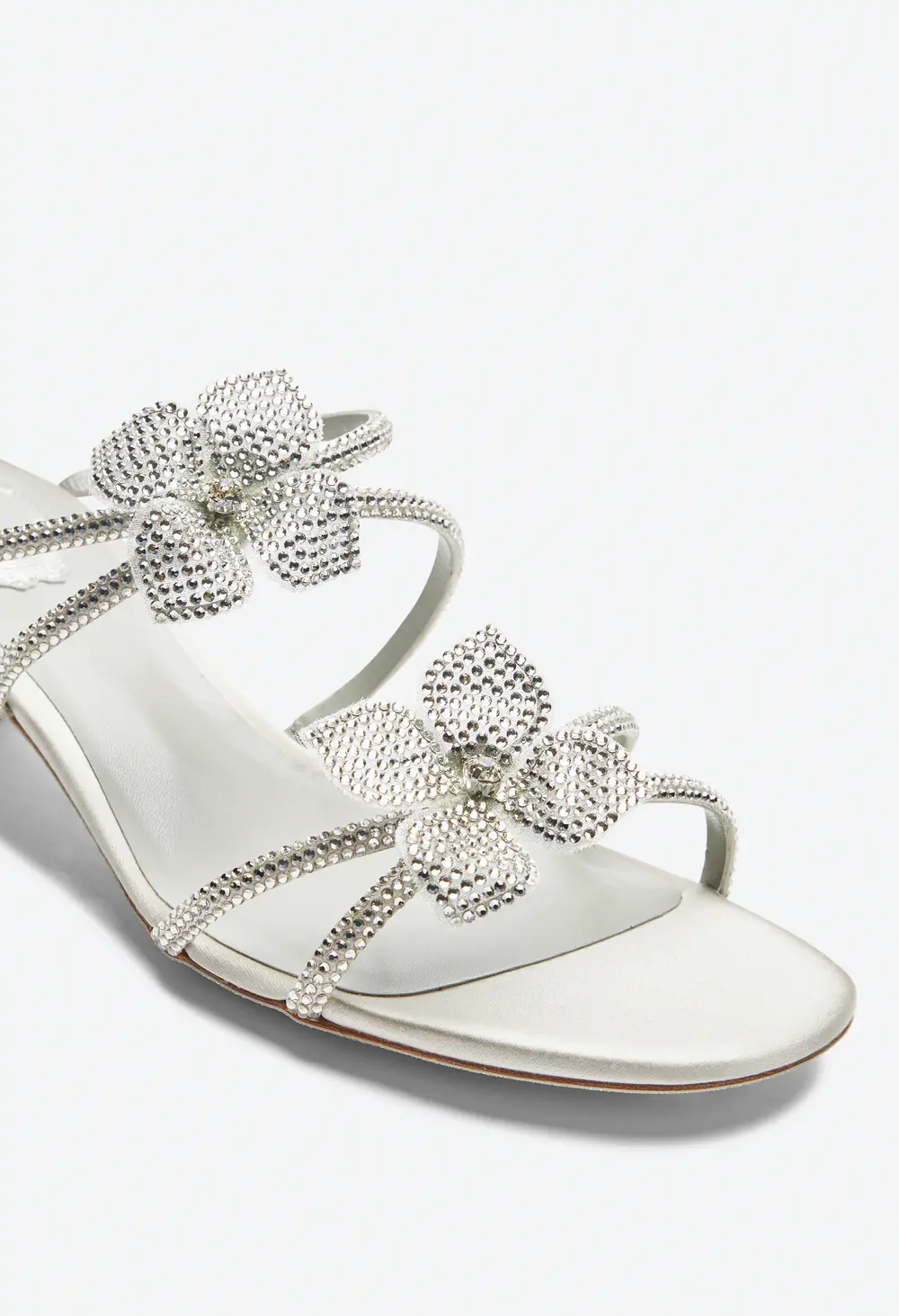 Rene Caovilla Floriane Silver Mule With Flowers 40
