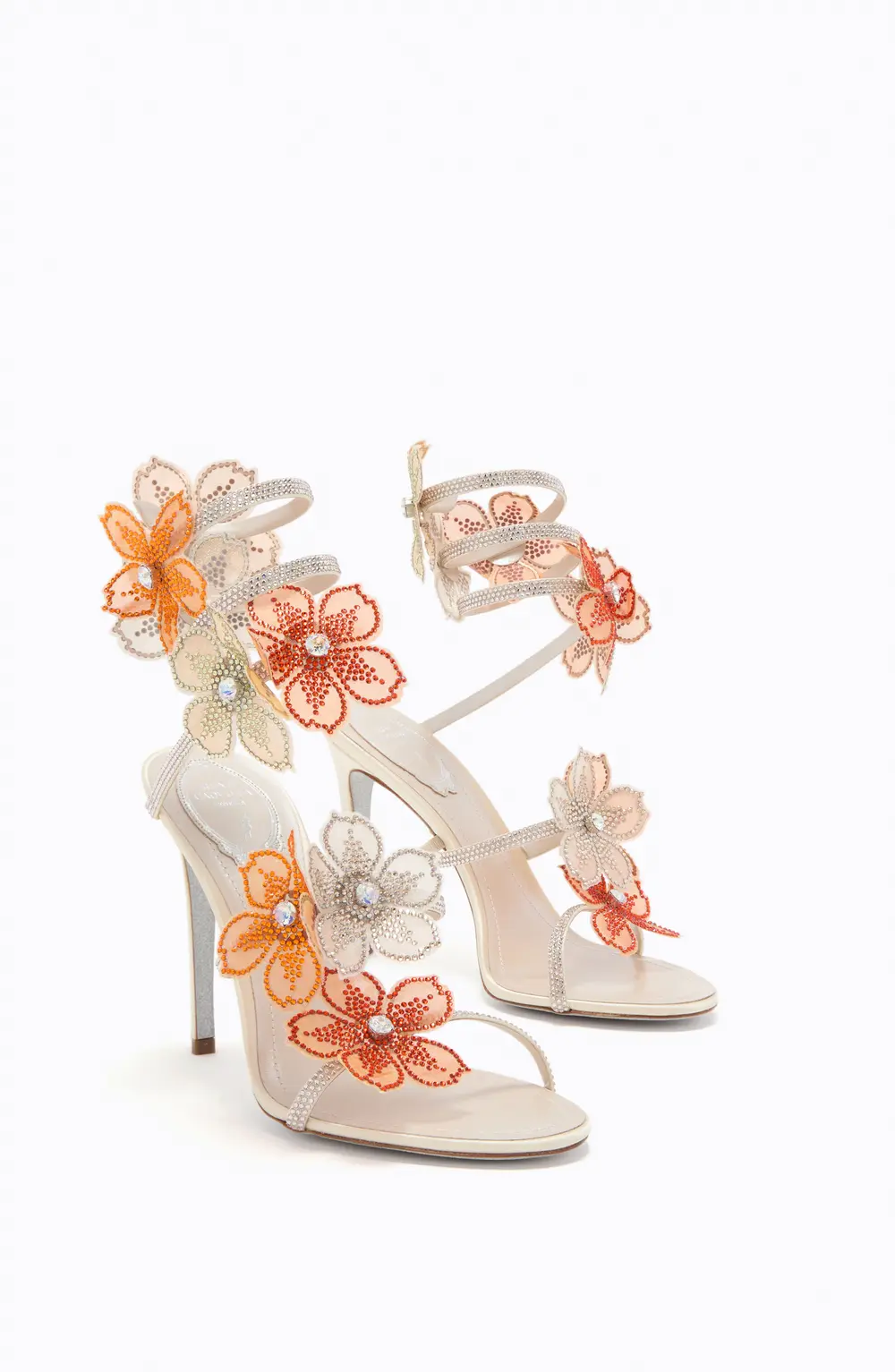 Rene Caovilla PEACH FLOWER IVORY AND ORANGE SANDAL 105