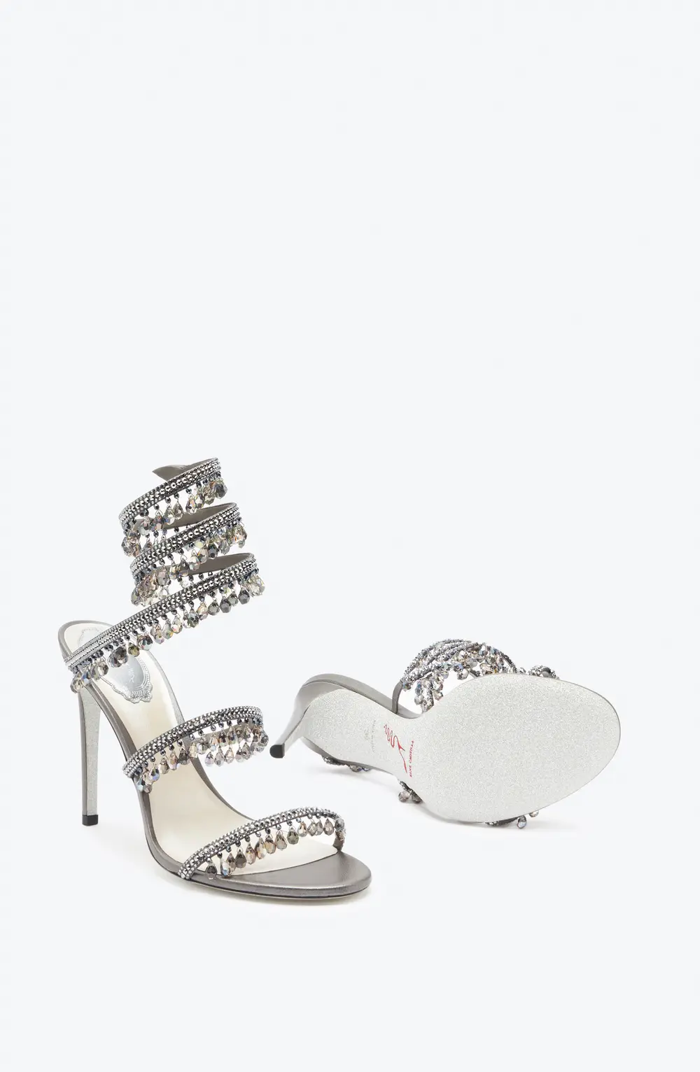 Rene Caovilla Chandelier Crystal Pearl Gray Sandal 105