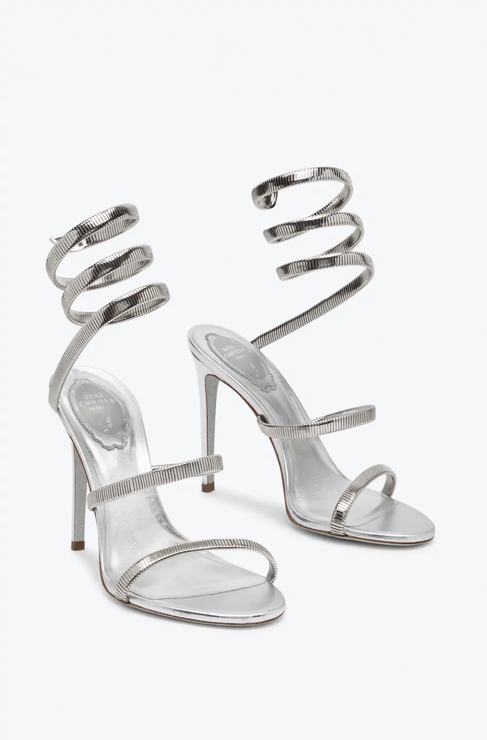 Rene Caovilla Juniper Metal Silver Sandal 105