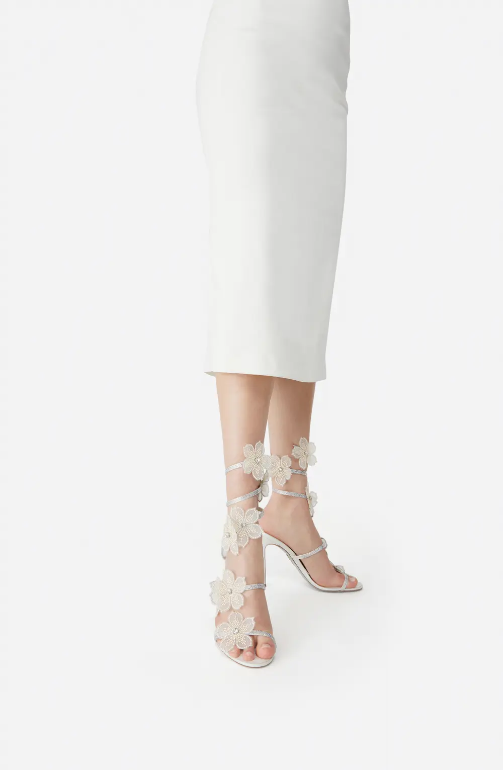 Rene Caovilla PEACH FLOWER IVORY SANDAL 105