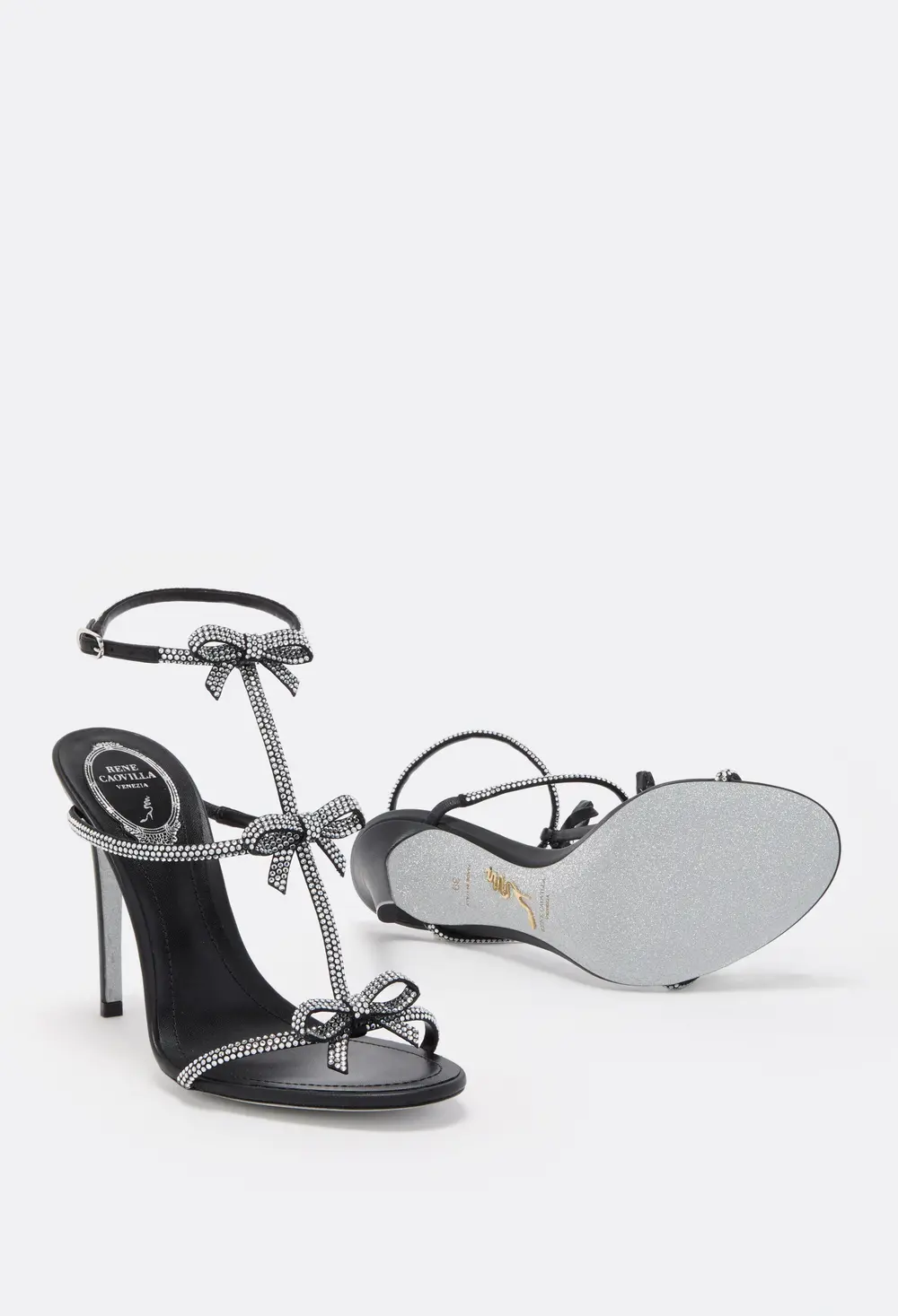 Rene Caovilla CATERINA BLACK AND SILVER SANDAL 105