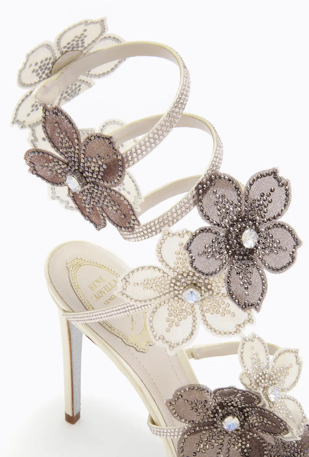Rene Caovilla PEACH FLOWER IVORY AND GREY SANDAL 105