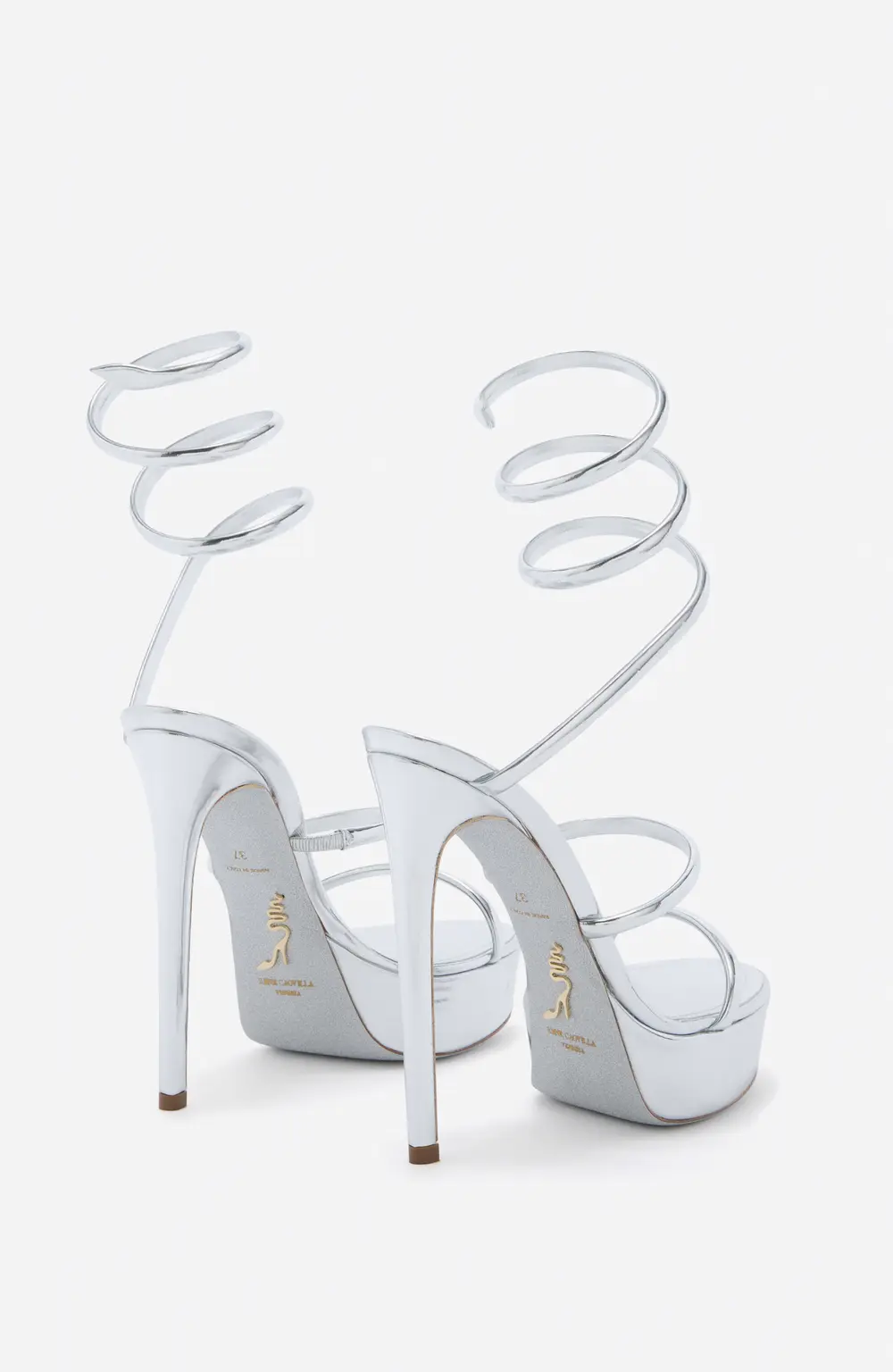 Rene Caovilla CLEO METALLIC SILVER PLATFORM SANDAL 130